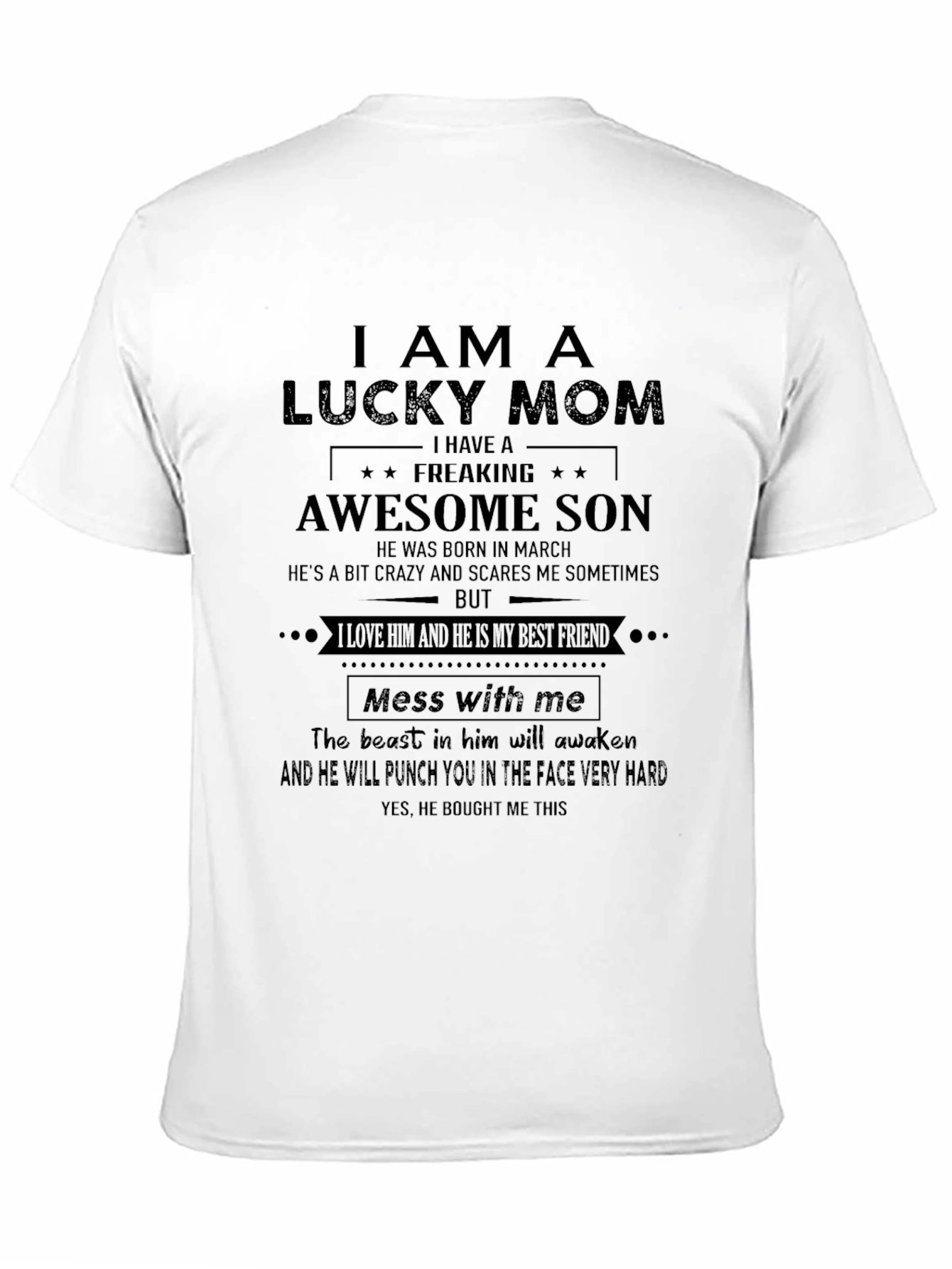 Black Lucky Mom T-Shirt - Awesome Son Design view 11