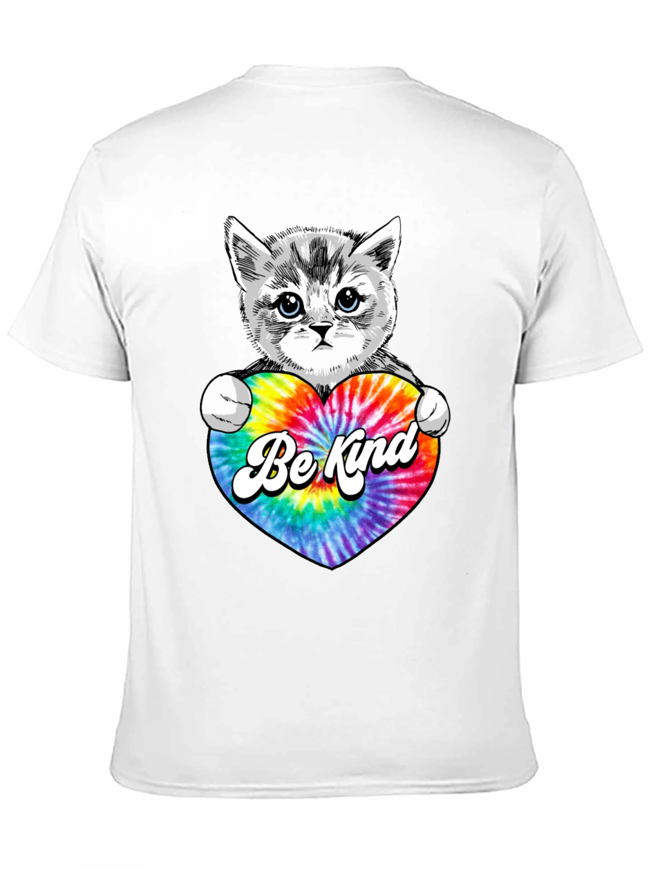Black Cute Kitten 'Be Kind' Tie-Dye Heart T-Shirt view 11