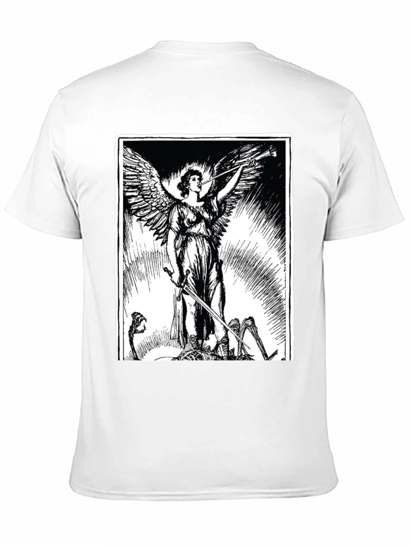 Black Angel with Sword Graphic Print Black T-Shirt view 11