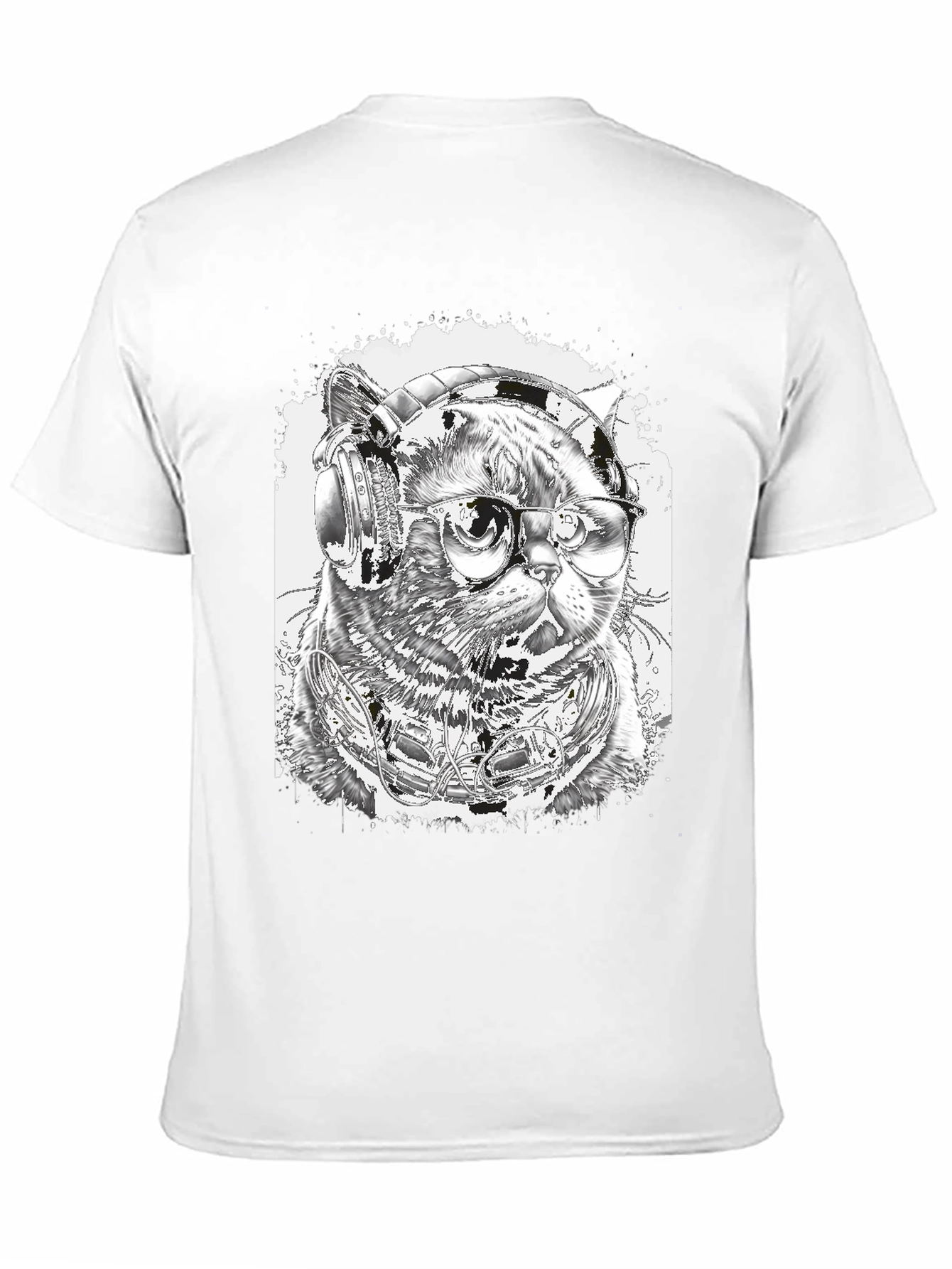 Black Cool Cat T-Shirt - Headphones & Glasses view 11