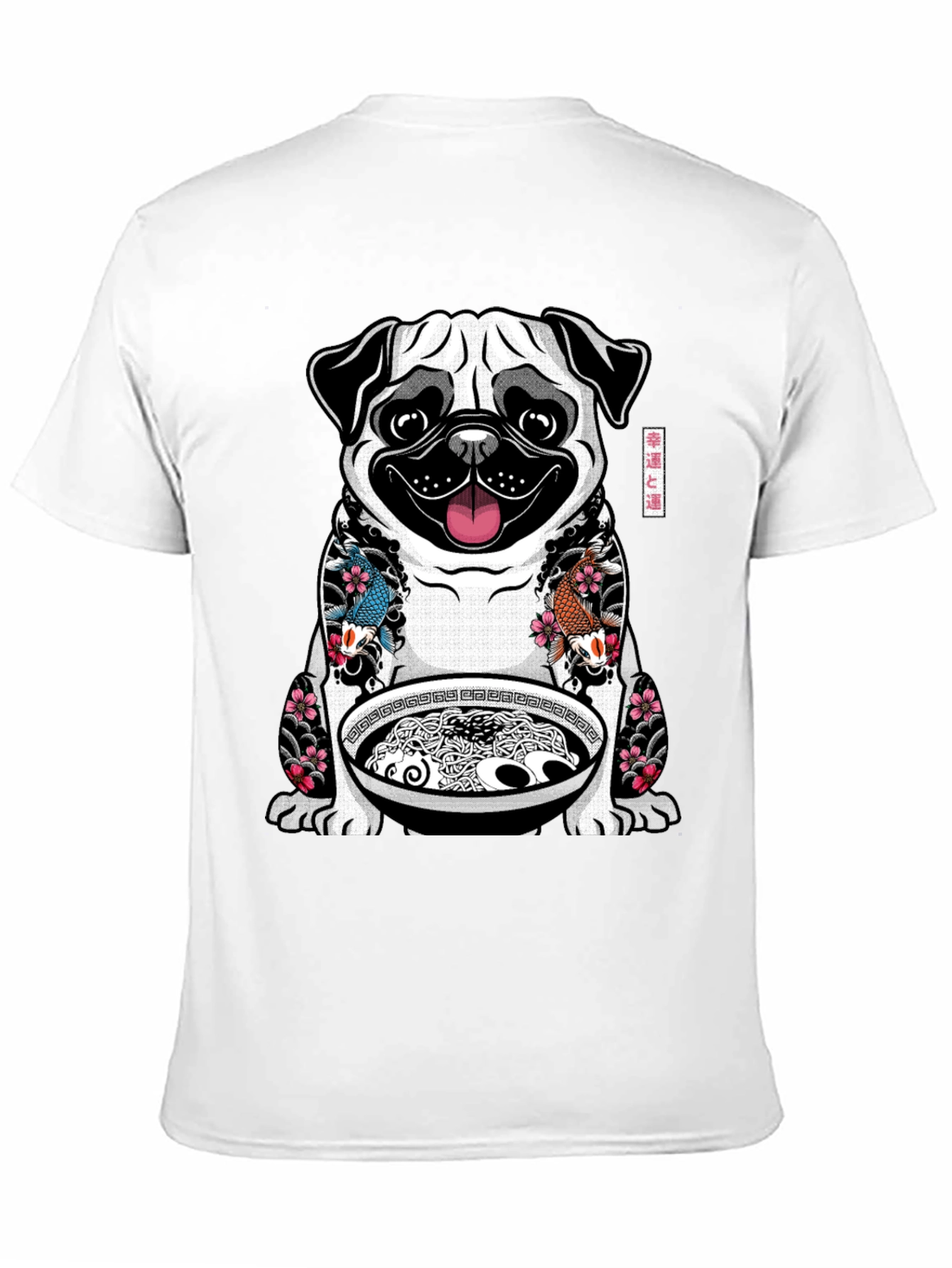 Black Ramen Pug Graphic T-Shirt - Unique Design view 11