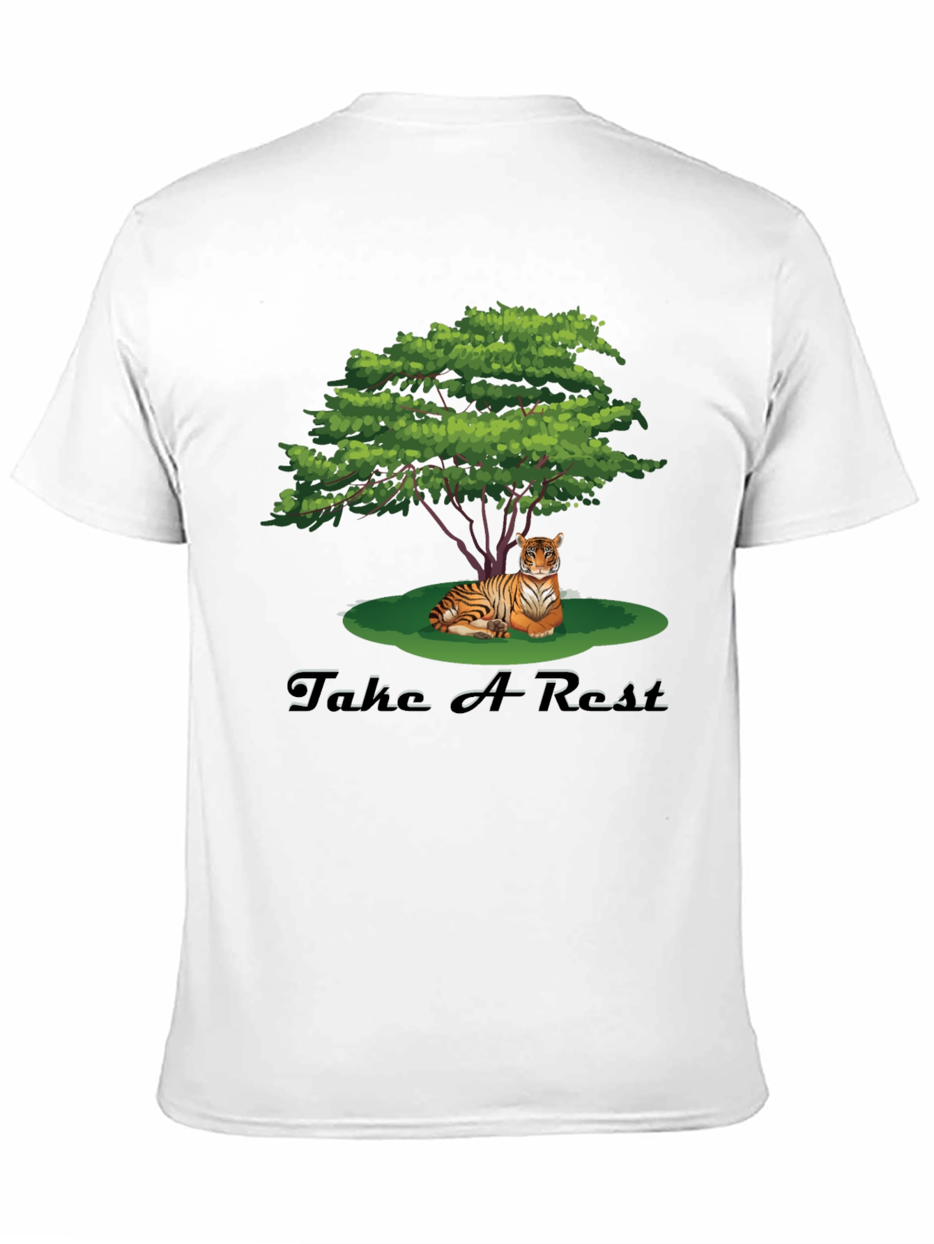 Black Men's Black Tiger Resting Under Tree Graphic Tee view 11