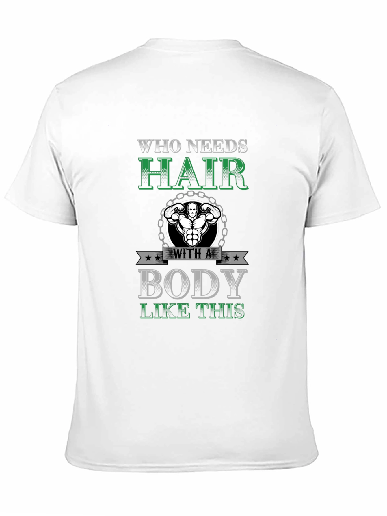 Black Who Needs Hair? Bodybuilding Graphic Tee view 11