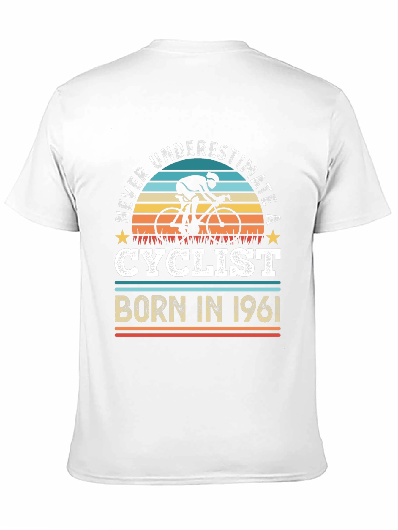 Black Never Underestimate a Cyclist Born in 1961 T-Shirt view 11