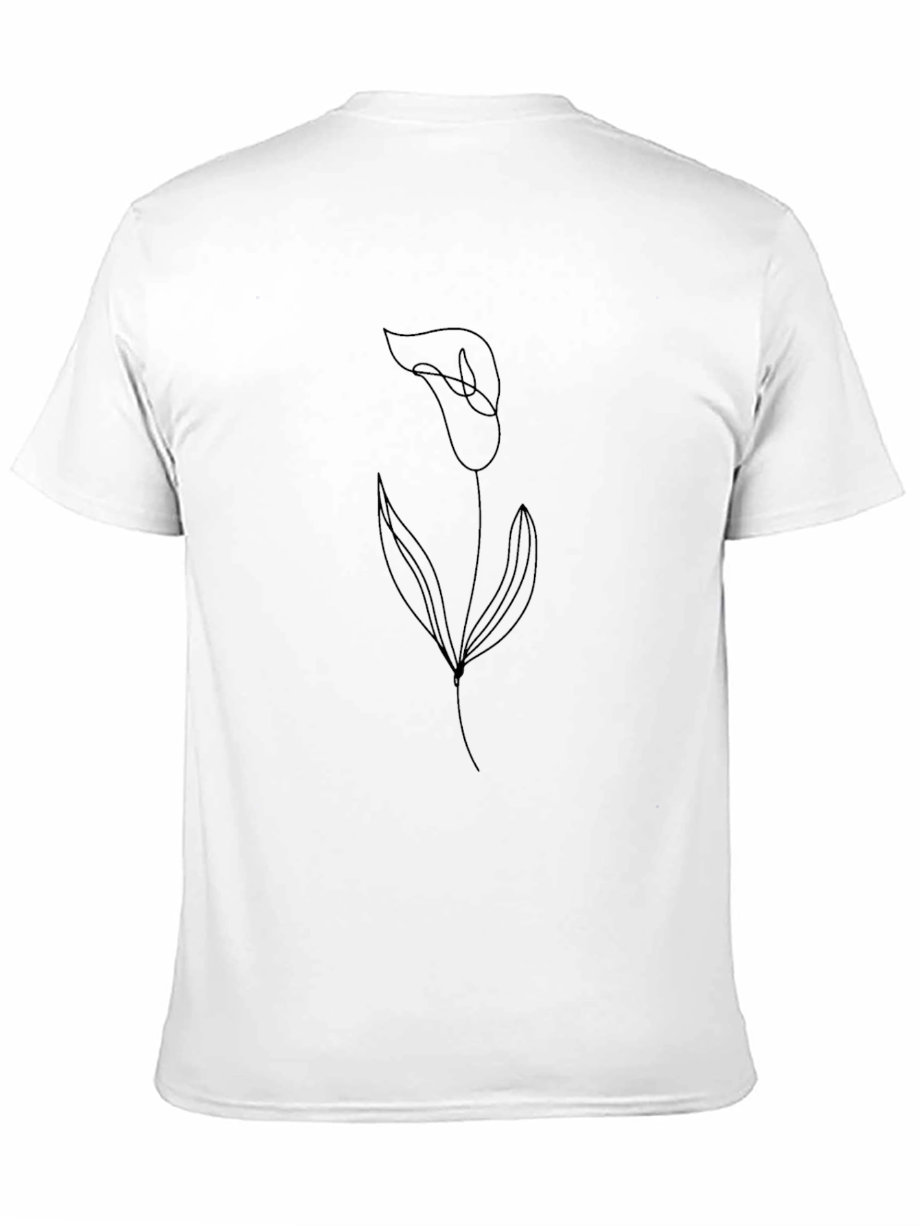 Black Men's Minimalist Lily Flower Graphic Black T-Shirt view 11