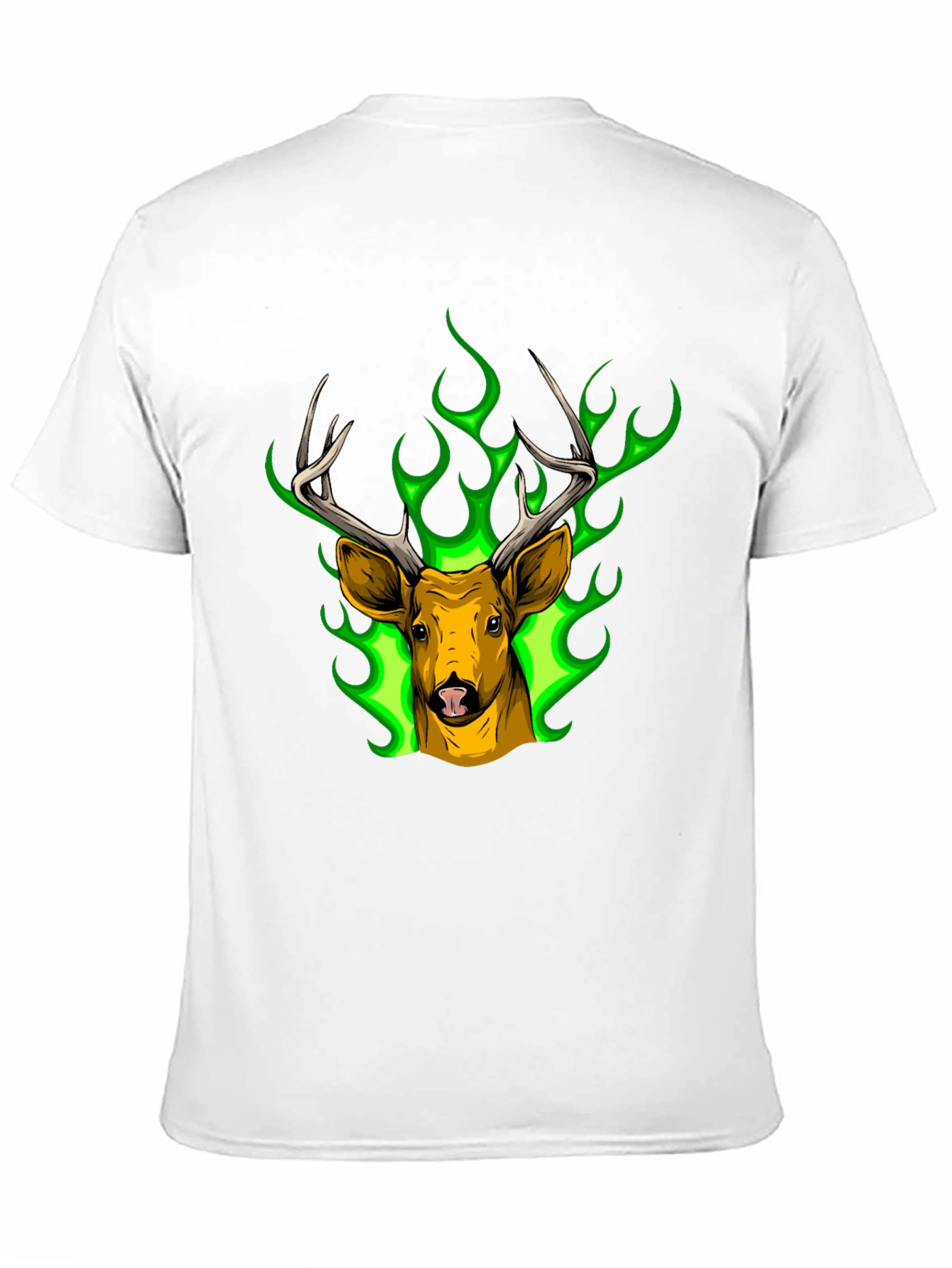 Black Deer Head Graphic Tee - Green Flame Stag Design view 11
