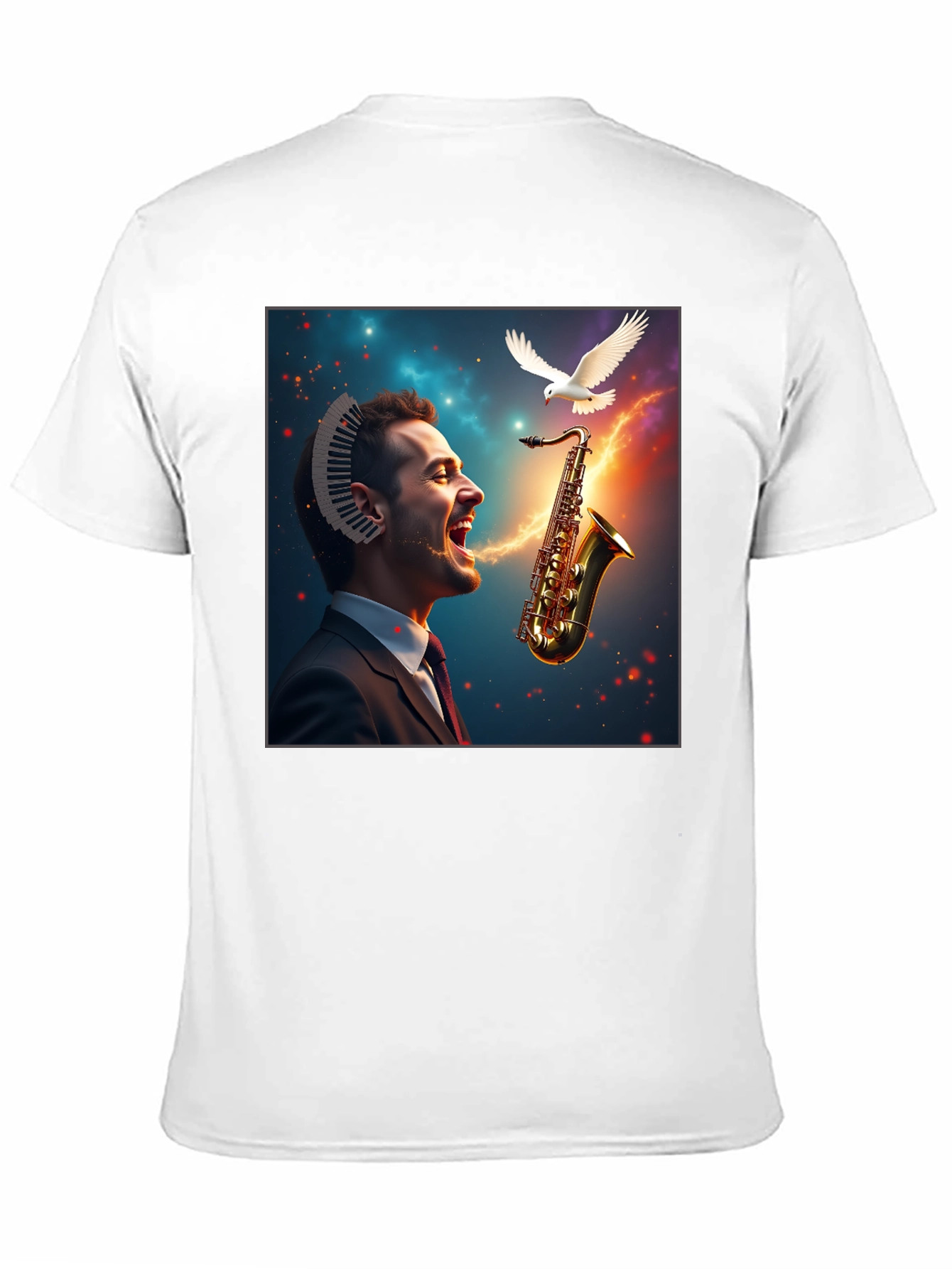 Black Musical Mind T-Shirt - Artistic Saxophone Design view 11