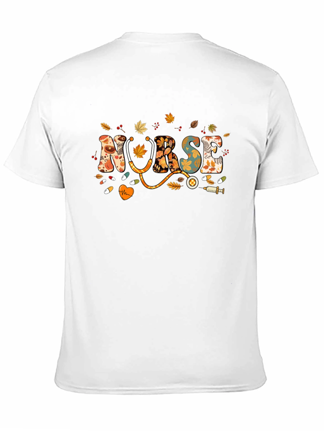 Black Fall Nurse T-Shirt - Autumn Leaves Design view 11