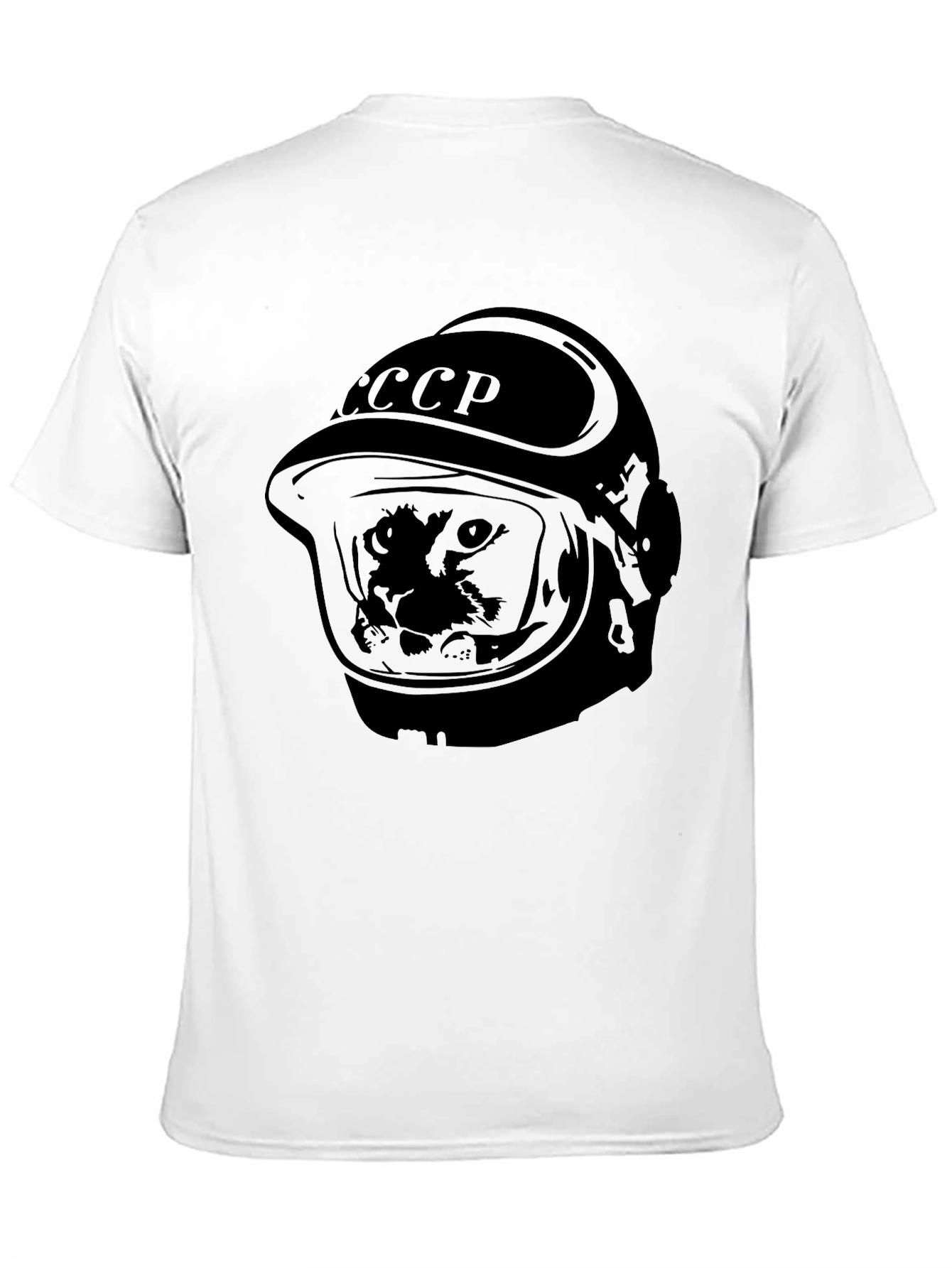 Black Soviet Space Dog T-Shirt - USSR Laika in Helmet view 11
