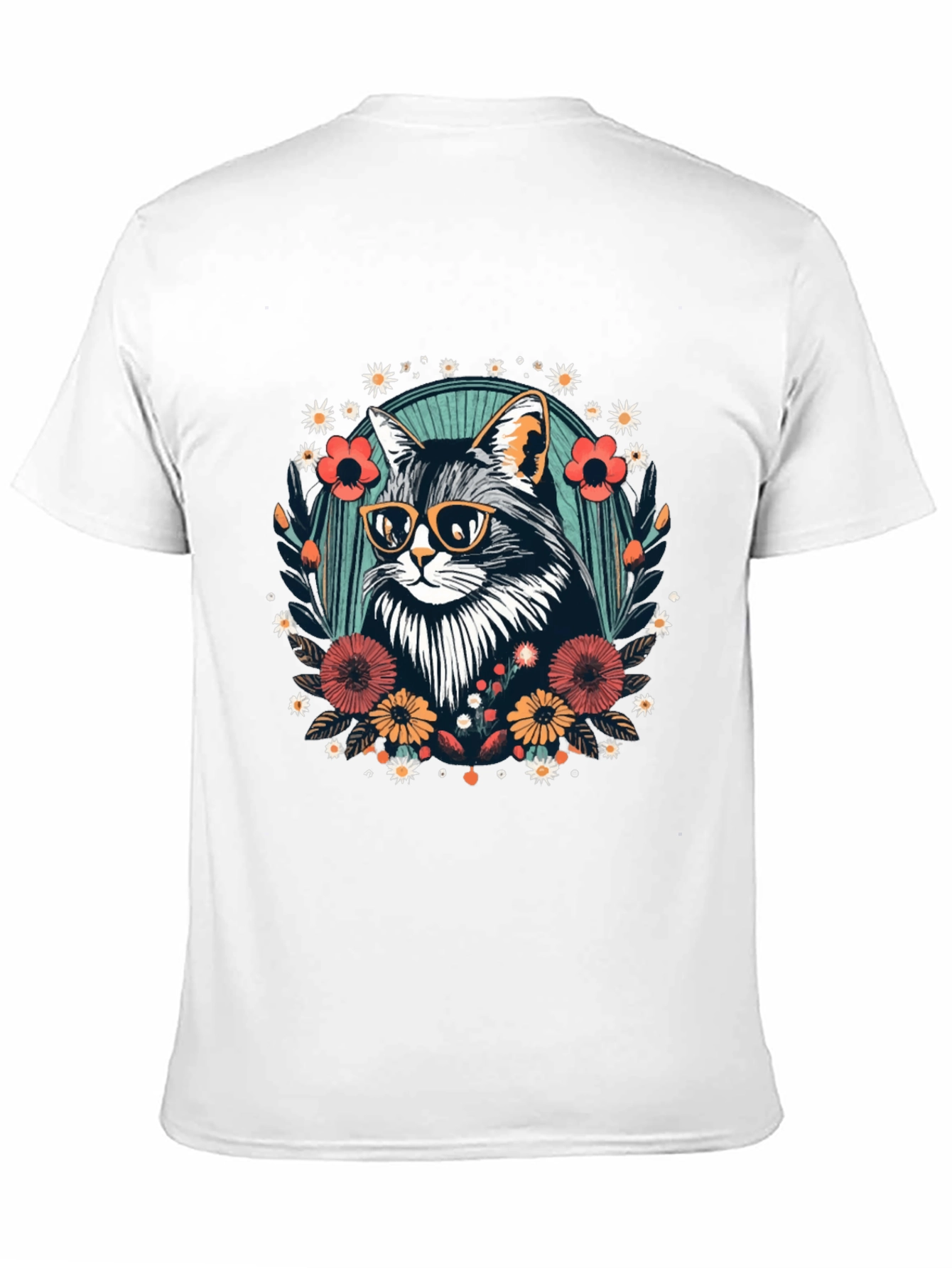 Black Cool Cat Floral Graphic T-Shirt - Unisex view 11