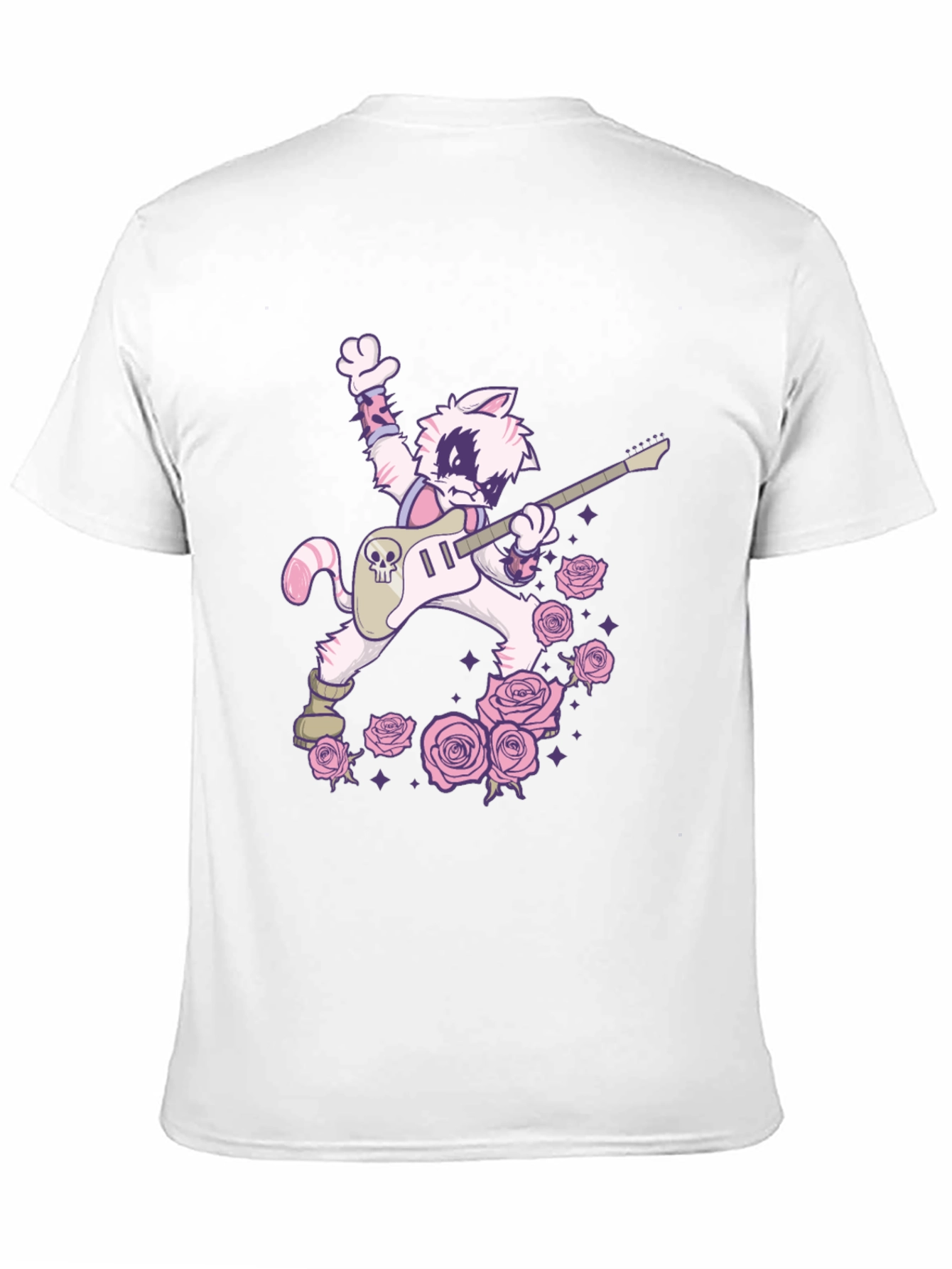 Black Rockstar Cat T-Shirt - Skull Guitar & Roses Graphic Tee view 11