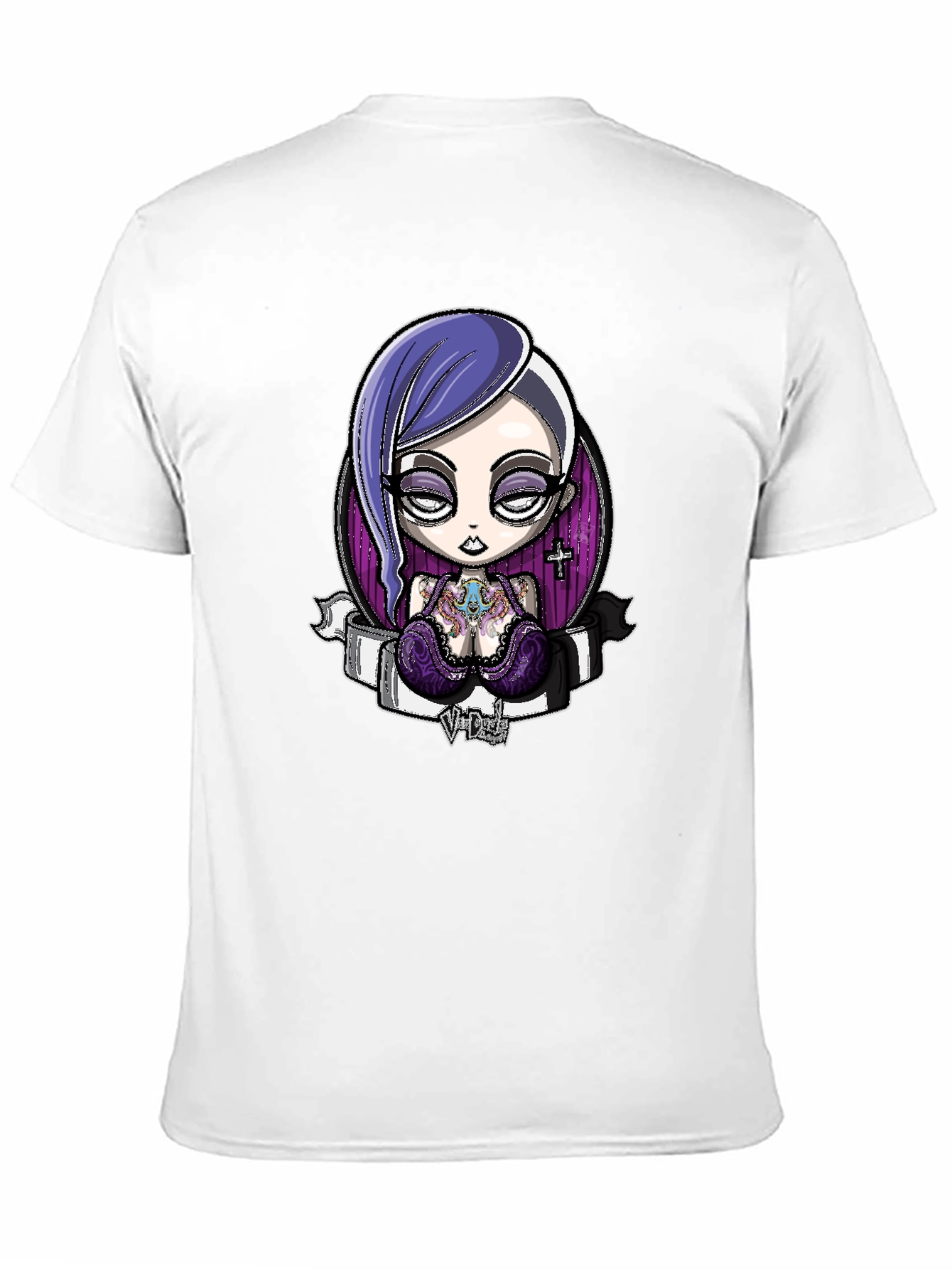 Black Gothic Cartoon Girl Graphic Black T-Shirt view 11