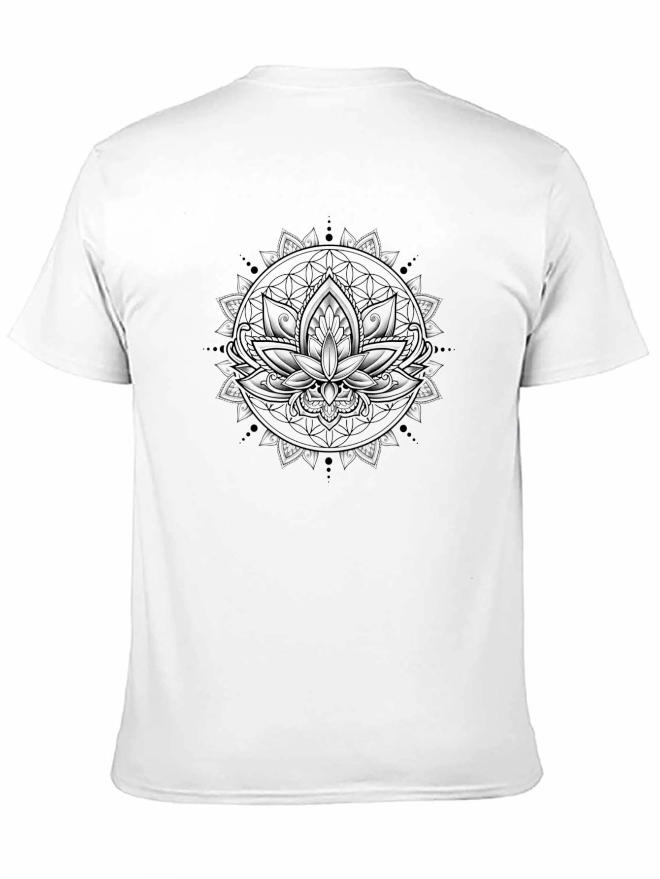 Black Lotus Mandala Graphic Tee - Soft Black Cotton T-Shirt view 11