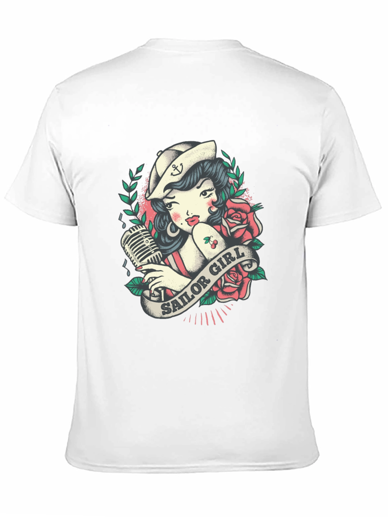 Black Sailor Girl Tattoo Graphic T-Shirt view 11