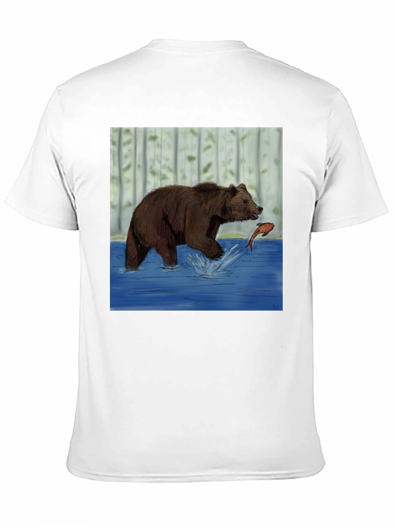 Black Bear and Fish Graphic Tee - Black Cotton Blend view 11