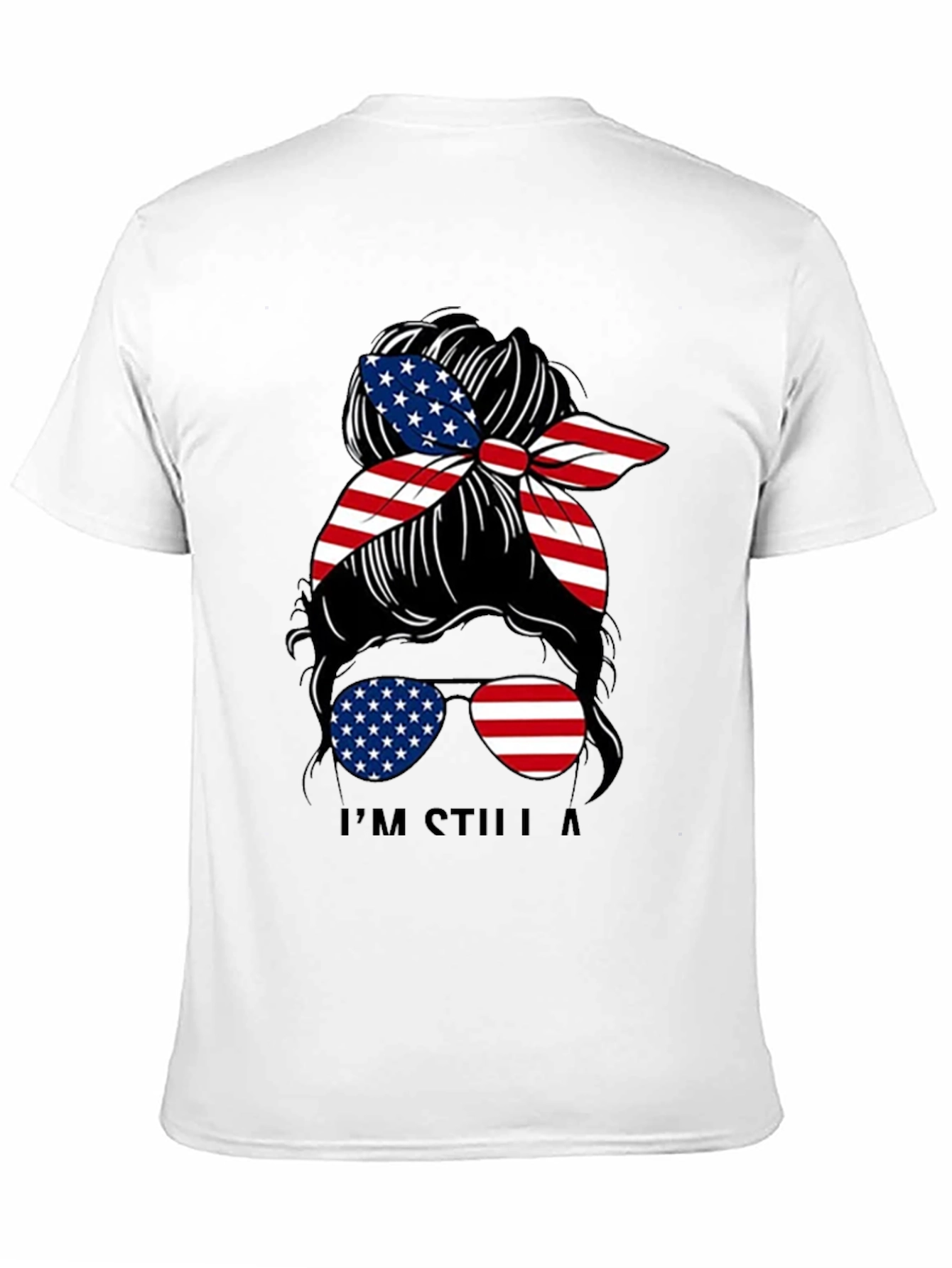 Black Patriotic Messy Bun T-Shirt - American Flag view 11