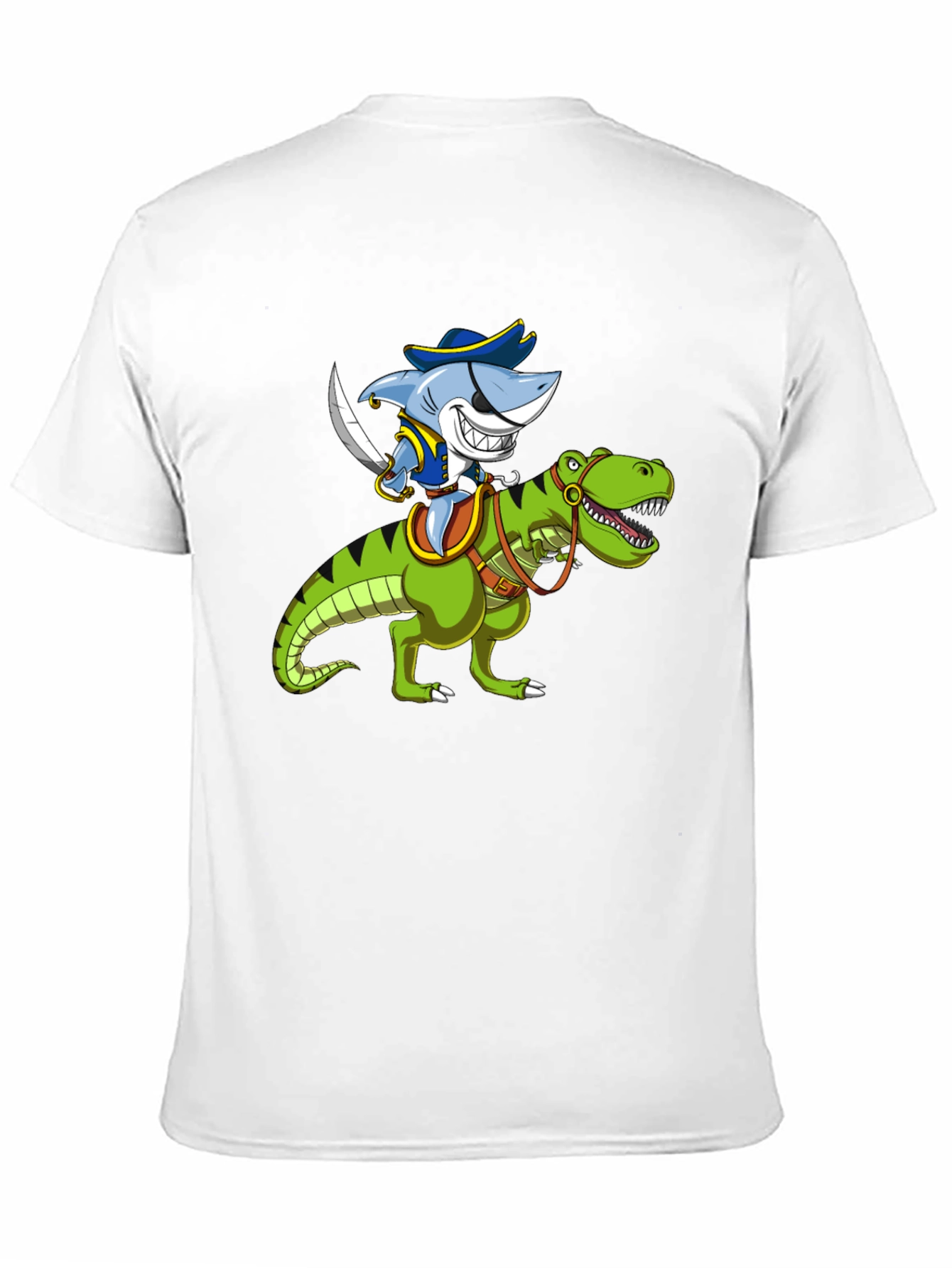 Black Shark Pirate Riding Dinosaur Graphic T-Shirt view 11
