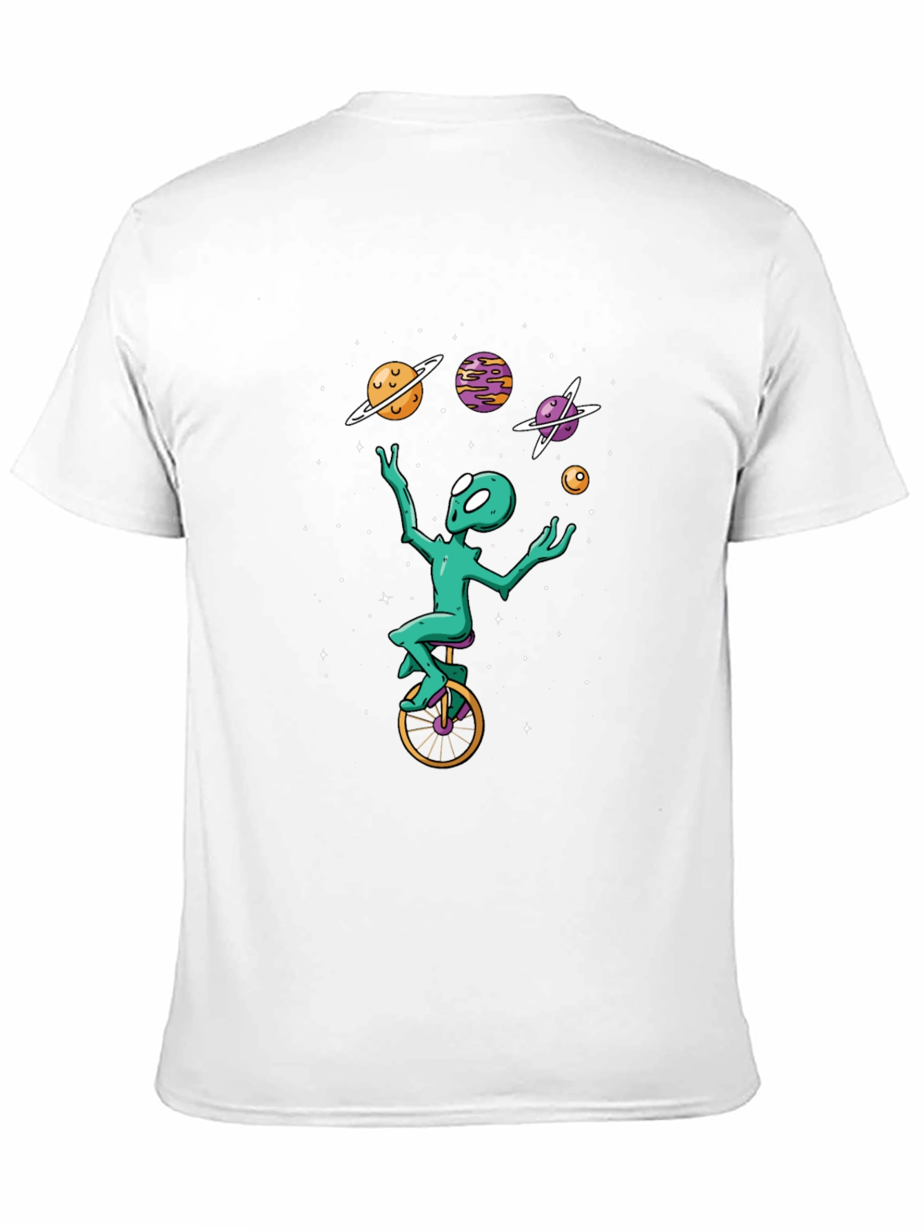 Black Alien Unicycle T-Shirt - Space Juggling Tee view 11