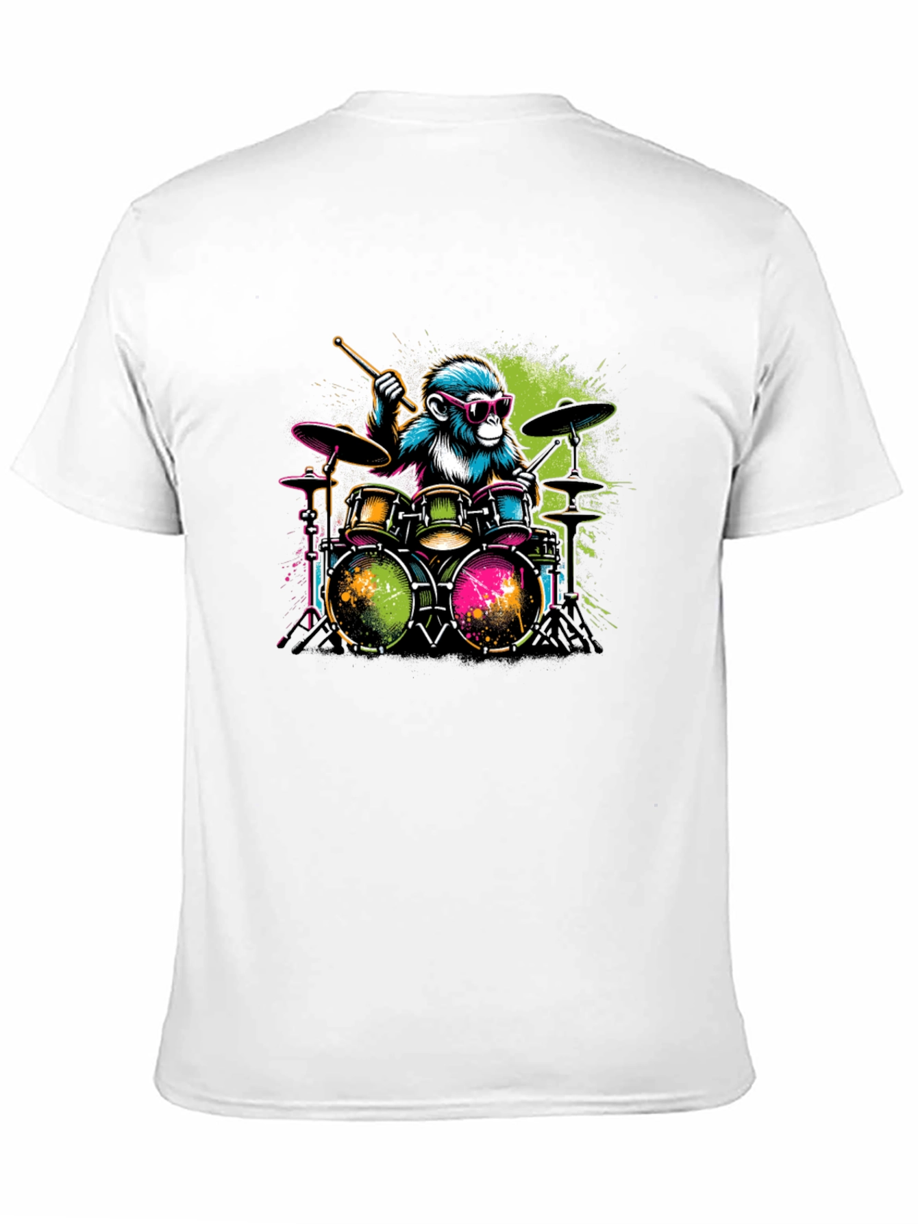 Black Monkey Drummer Graphic T-Shirt - Cool Animal Band Tee view 11