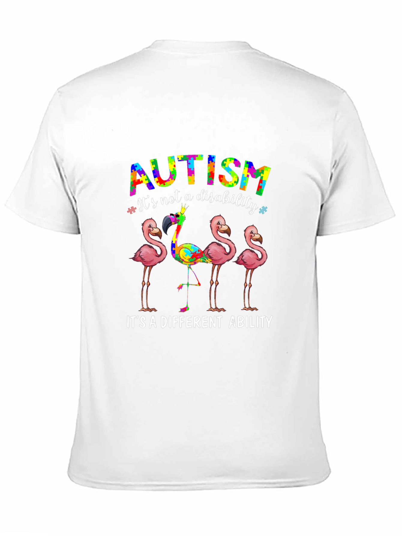 Black Autism Awareness Flamingo Graphic T-Shirt view 11