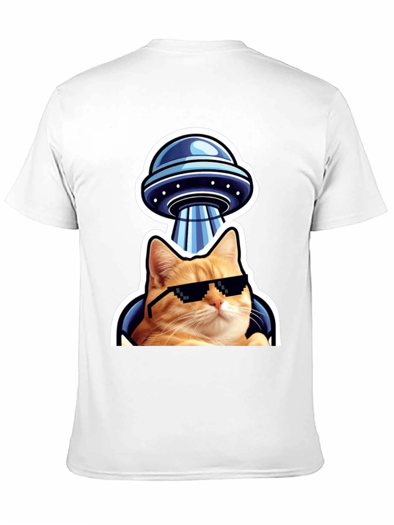 Black Cool Cat UFO T-Shirt - Black Cotton Tee view 11