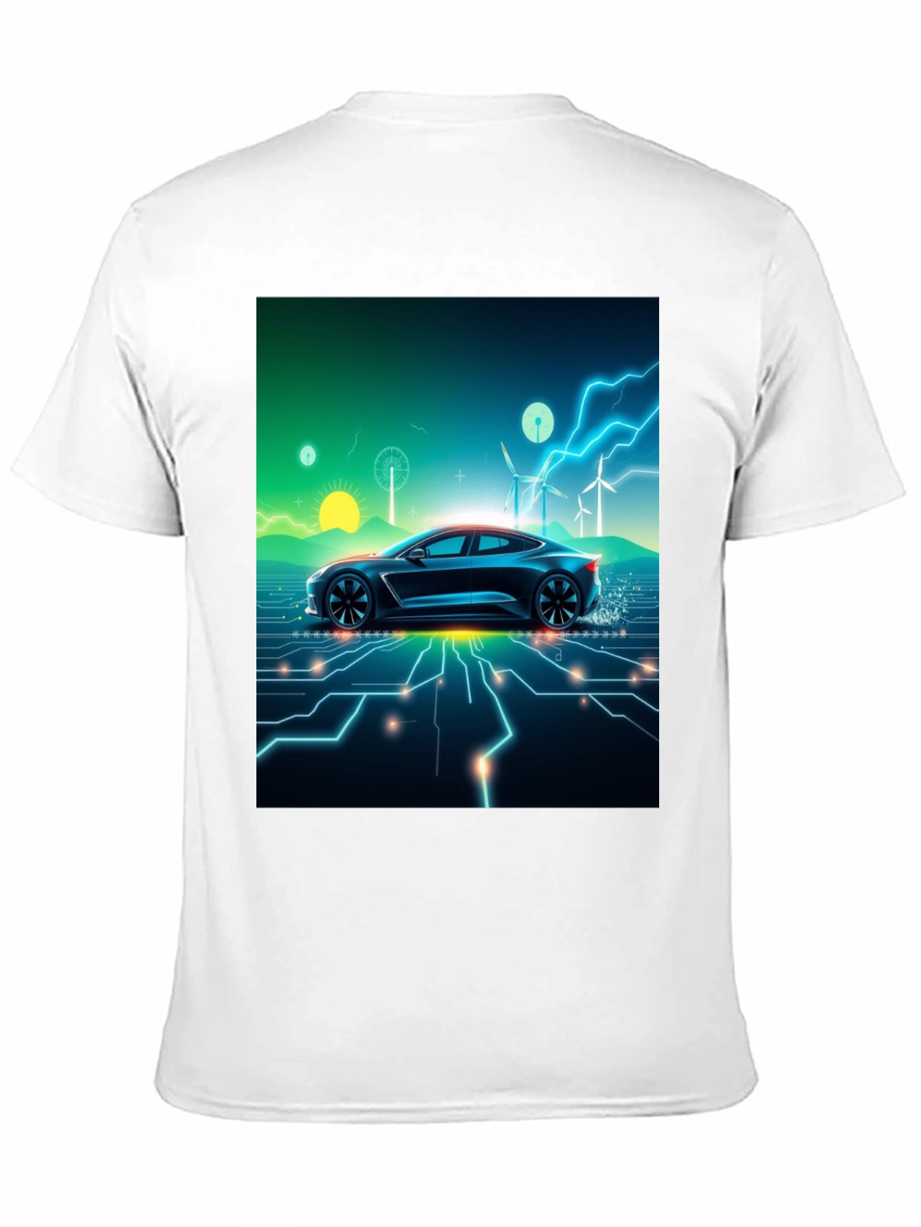 Black Electric Car T-Shirt - Futuristic Style view 11