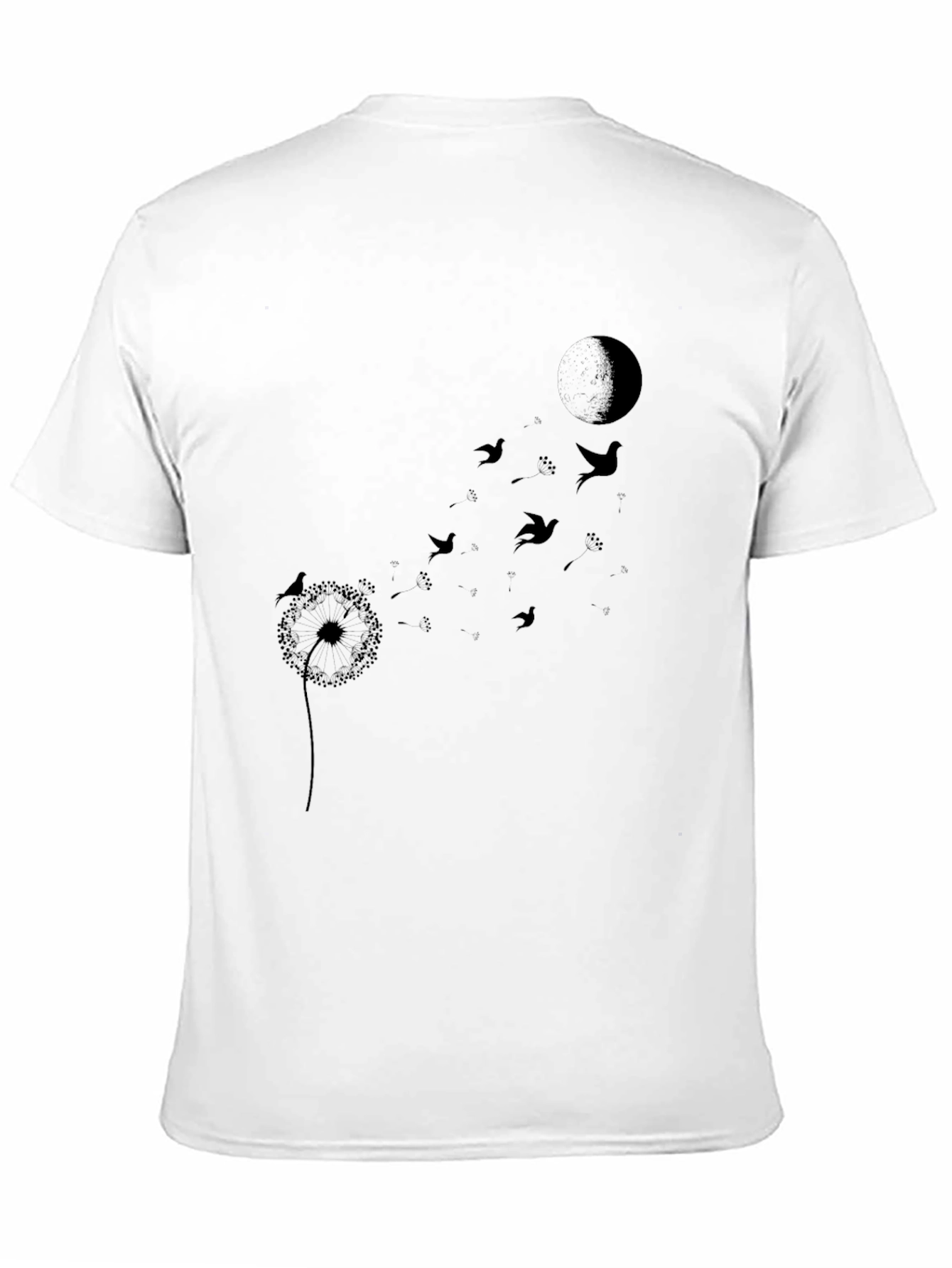 Black Dandelion Bird T-Shirt - Black Crew Neck view 11
