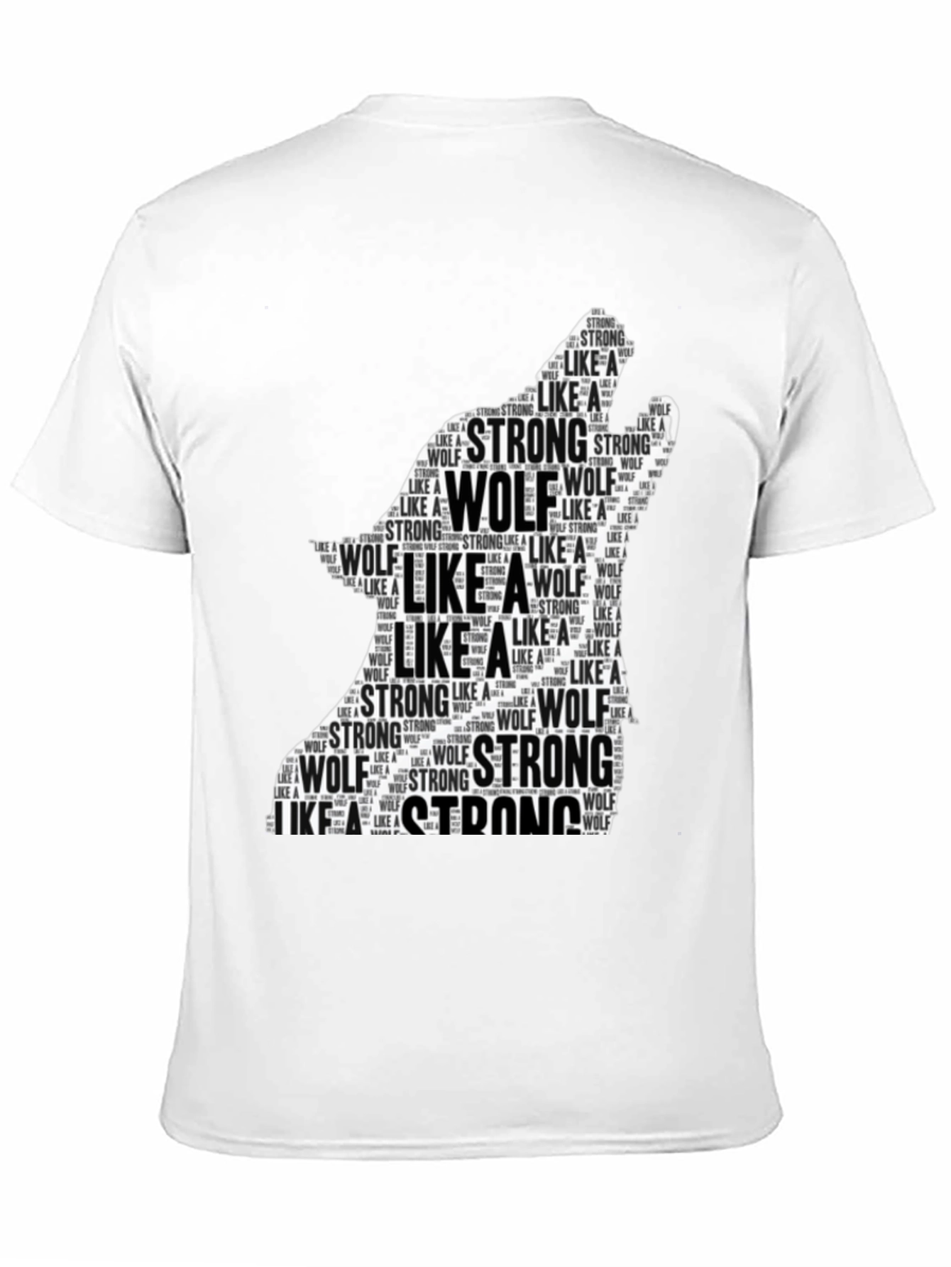 Black Wolf Silhouette Word Art T-Shirt - Strong Like a Wolf Tee view 11