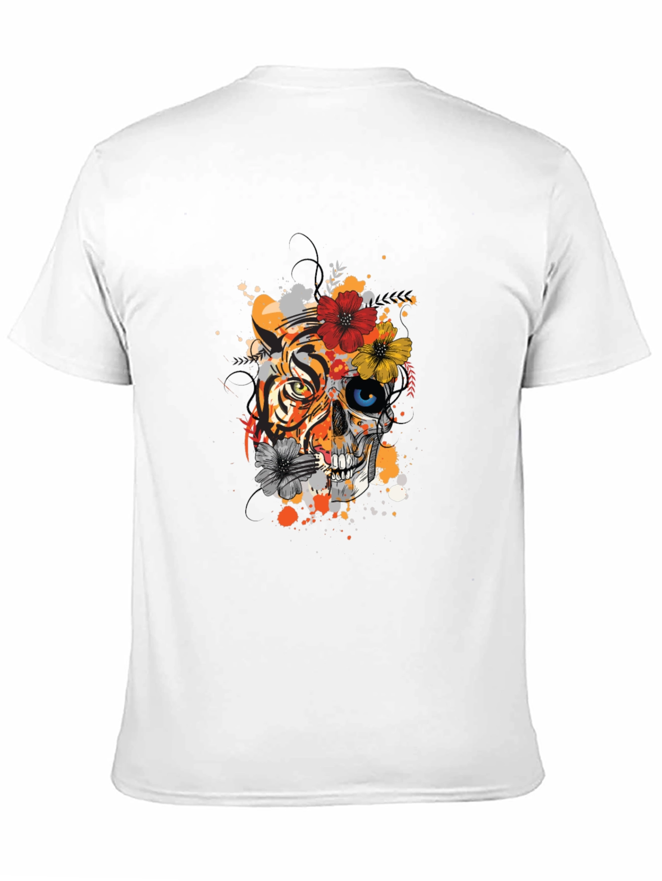 Black Tiger Skull Floral Print Black T-Shirt view 11