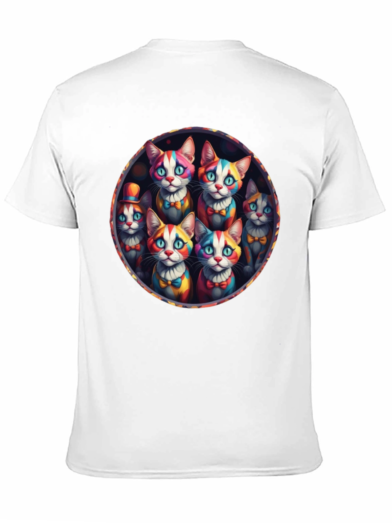 Black Colorful Clown Cats Graphic Tee - Unique Design view 11