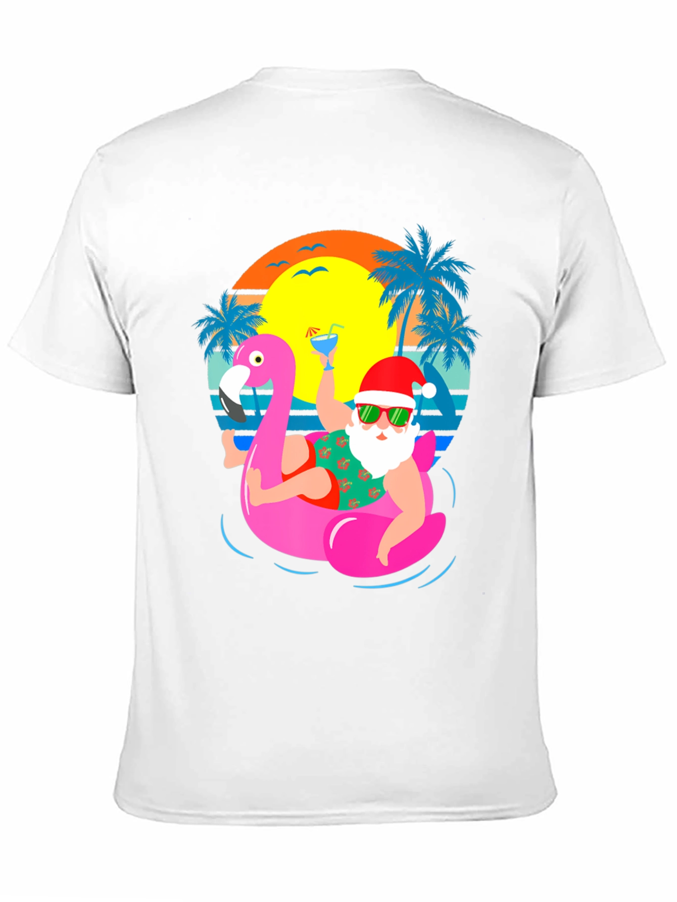 Santa Flamingo Pool Party Graphic T-Shirt - 11