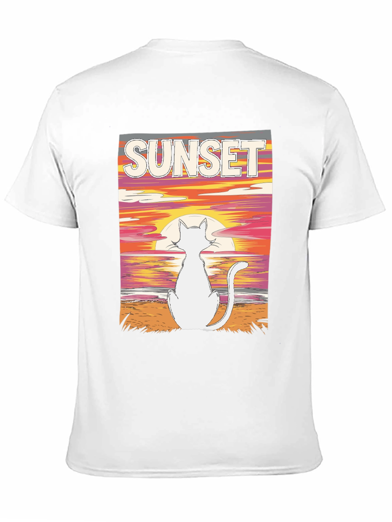 Black Sunset Cat Graphic Tee - Black Cotton T-Shirt view 11