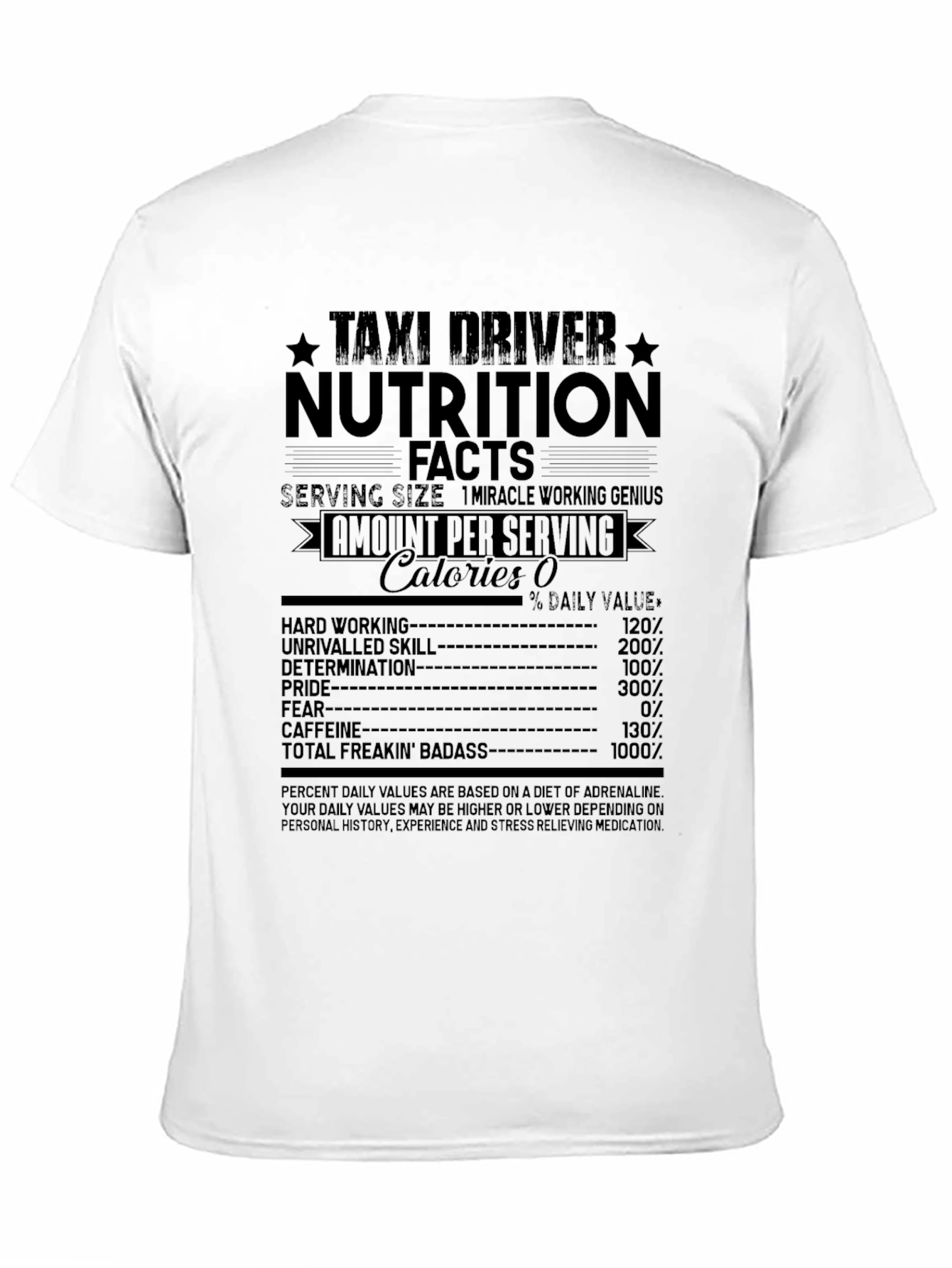 Black Taxi Driver Nutrition Facts Graphic T-Shirt view 11