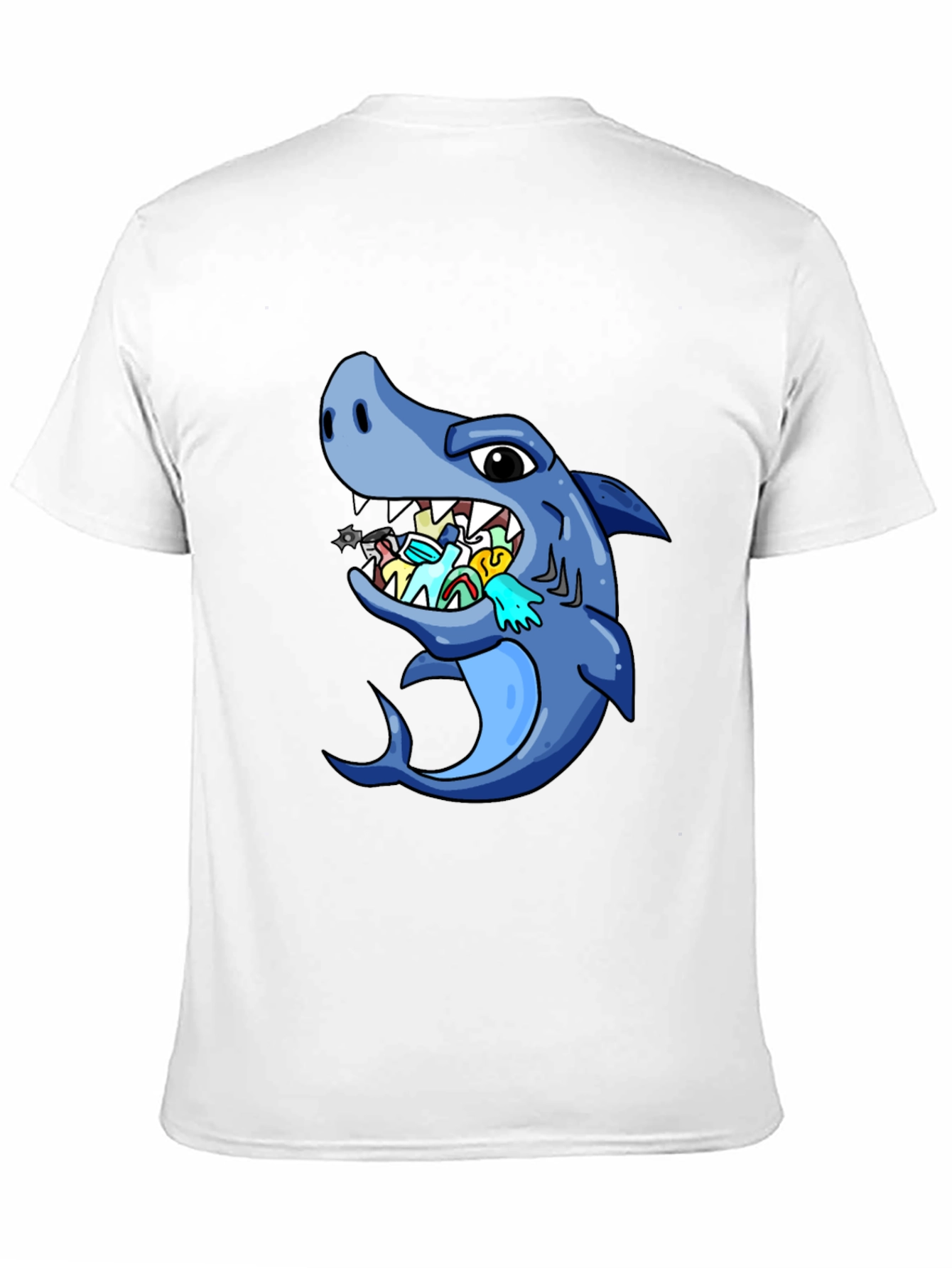 Black Shark Eating Masks Funny T-Shirt view 11