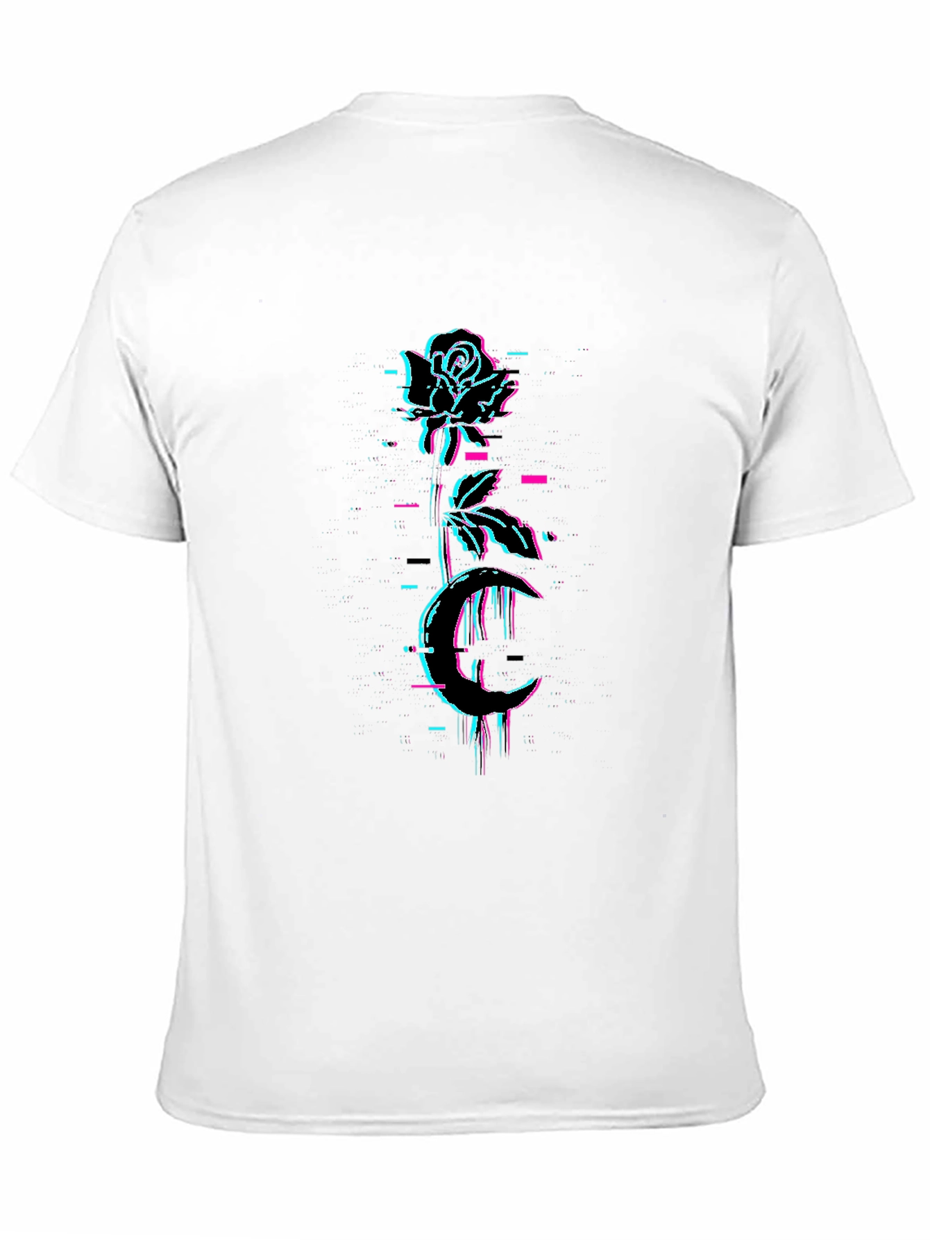 Black Rose & Moon Glitch Graphic Black Tee view 11