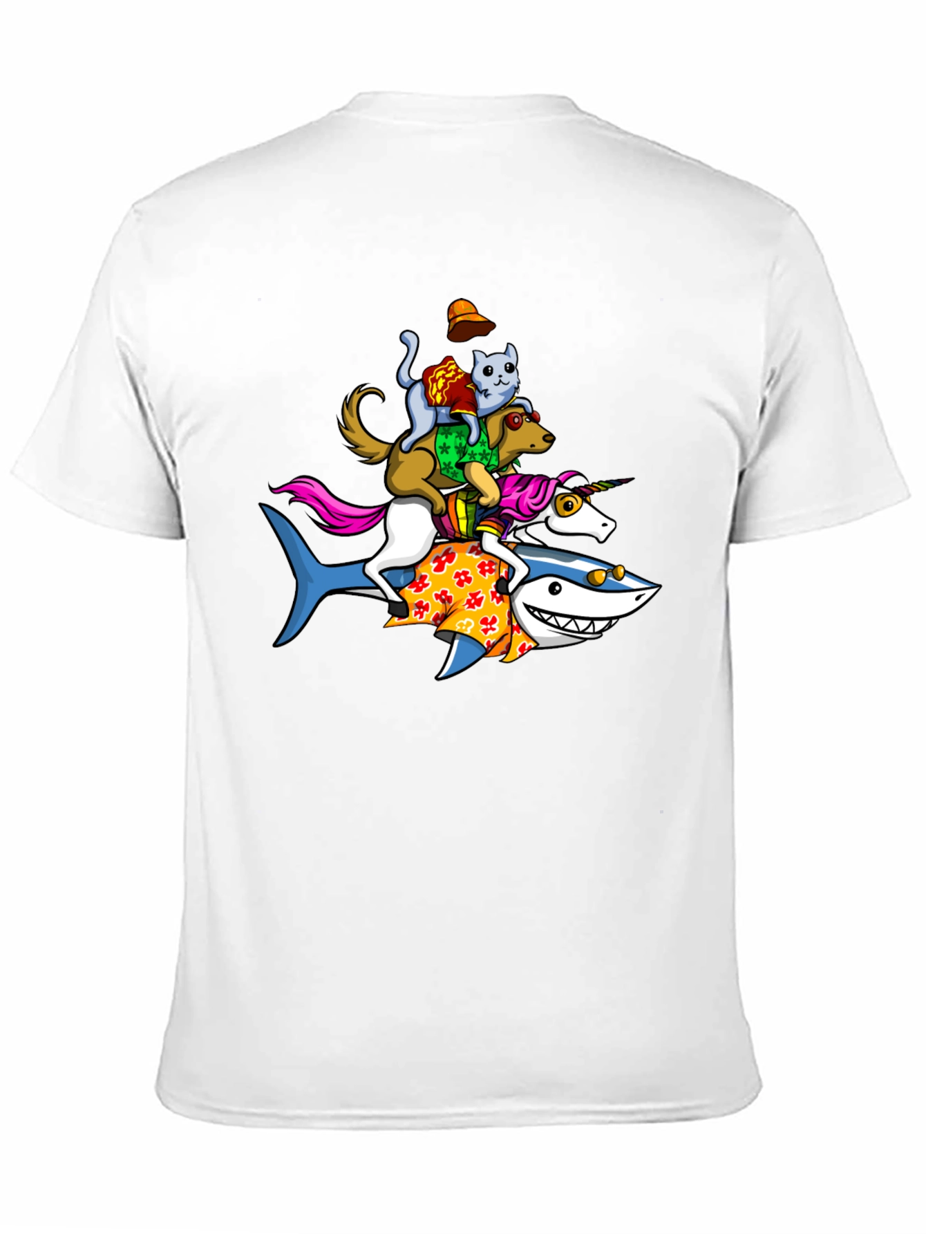 Black Animal Stack T-Shirt: Shark, Unicorn, Dog, Cat view 11