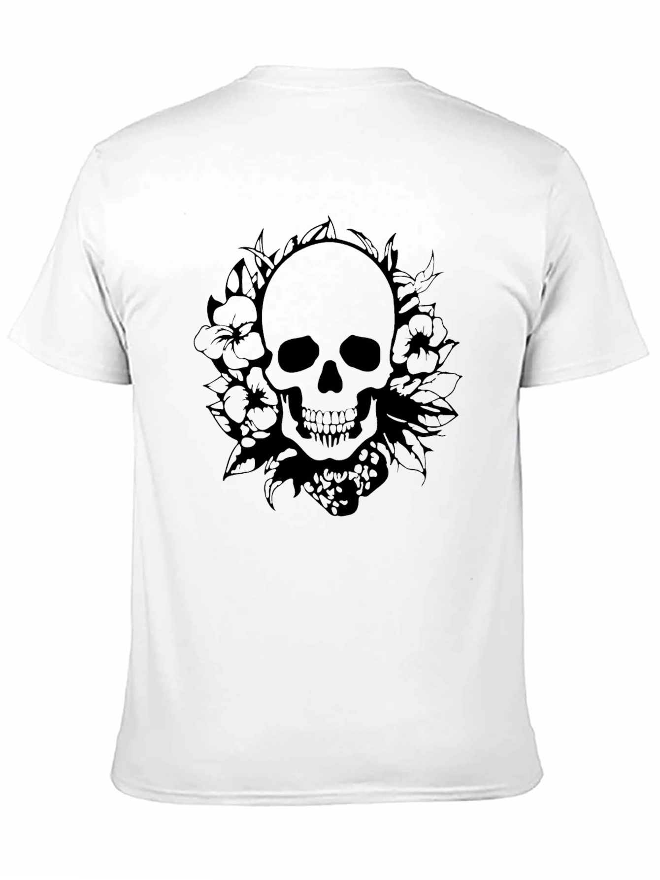Black Skull & Floral Graphic Tee - Black Cotton Blend view 11