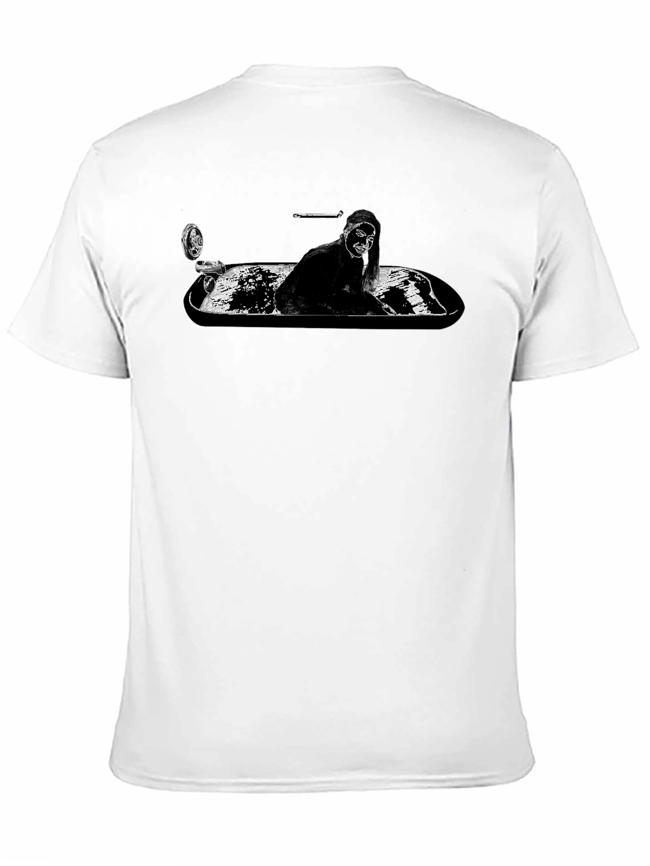 Black Monochrome T-Shirt - Woman in Tub Graphic Tee view 11