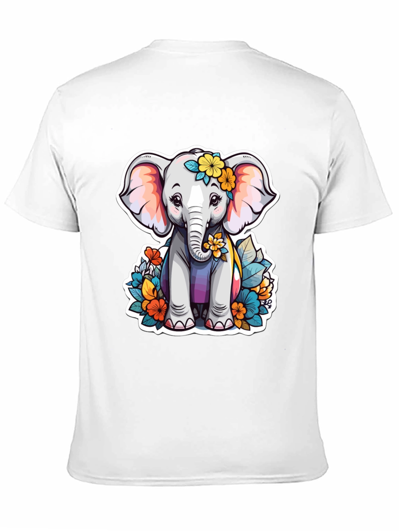 Black Cute Elephant Floral T-Shirt - Unisex Black Tee view 11