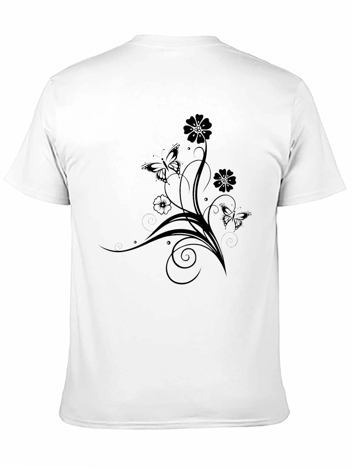 Black Elegant Black Tee with Floral Butterfly Design view 11