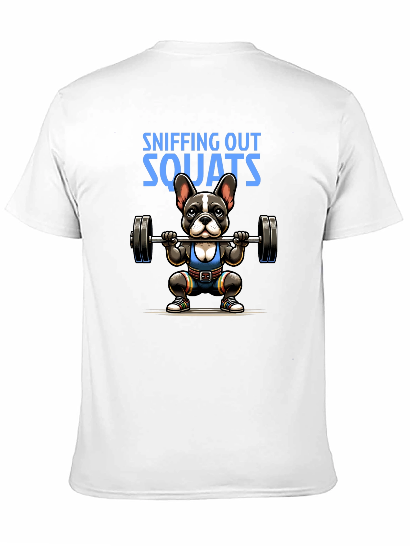 Black Sniffing Out Squats T-Shirt - Fitness Dog Design view 11