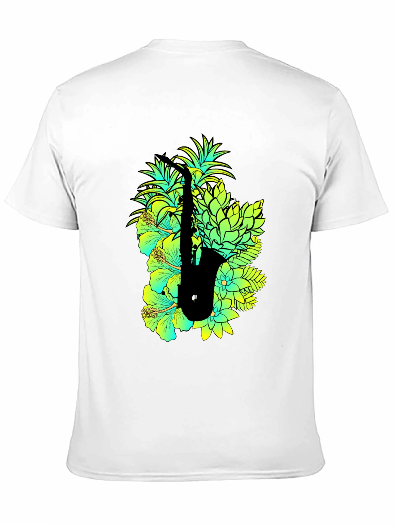 Black Tropical Saxophone Graphic Black T-Shirt view 11