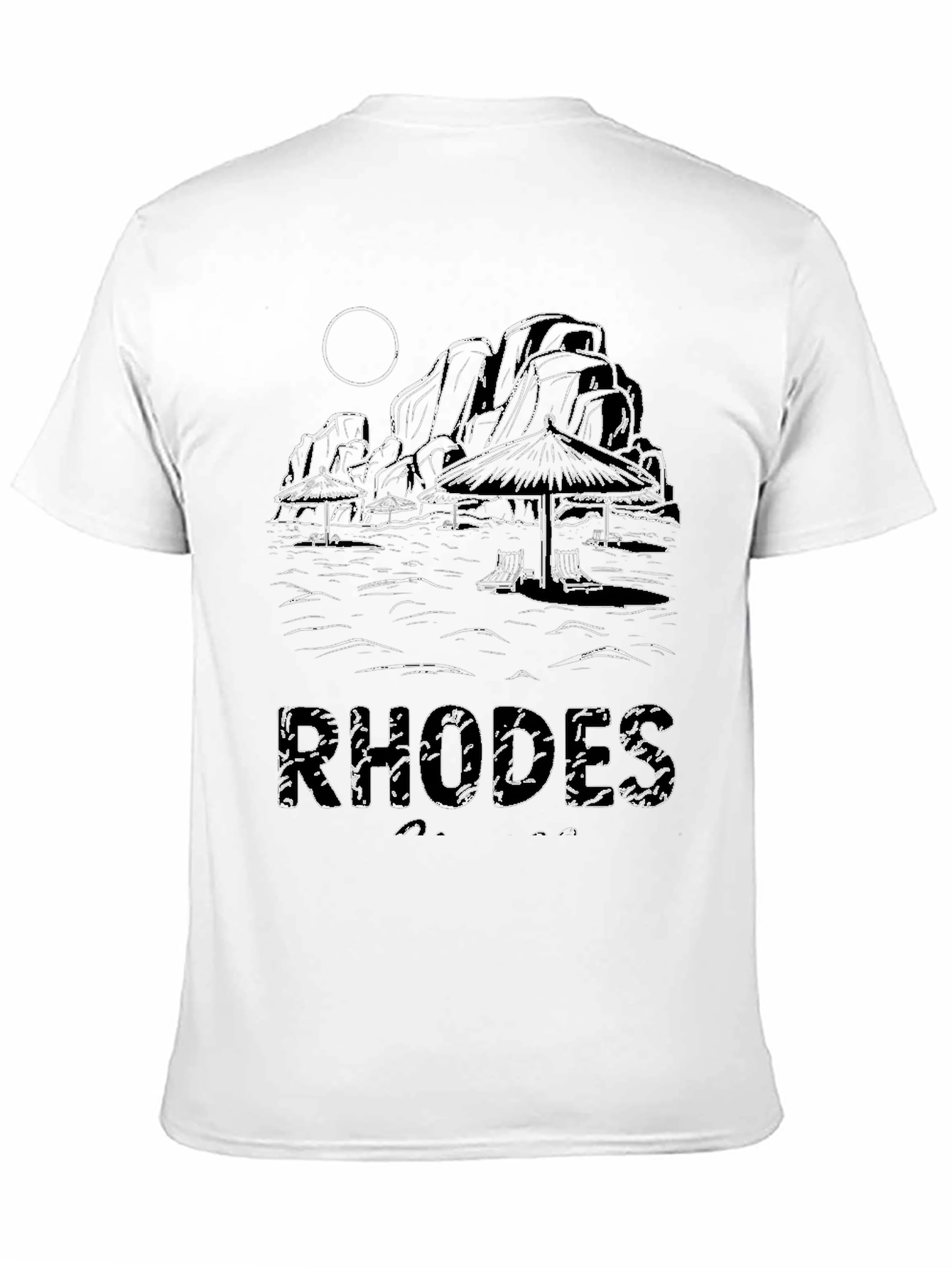 Black Rhodes Beach Scene Black T-Shirt view 11