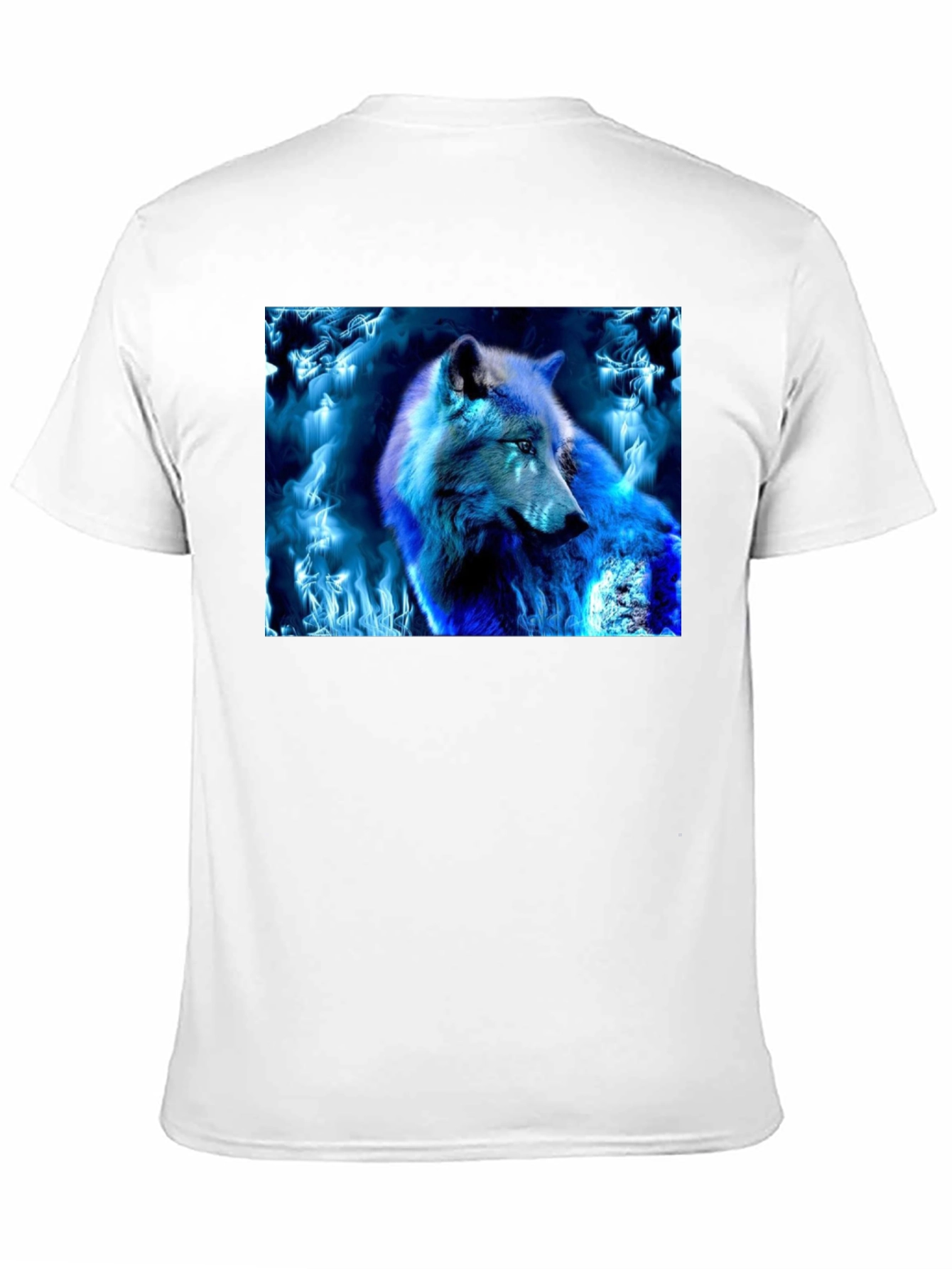 Black Blue Fire Wolf Graphic Tee - Black Cotton Blend view 11