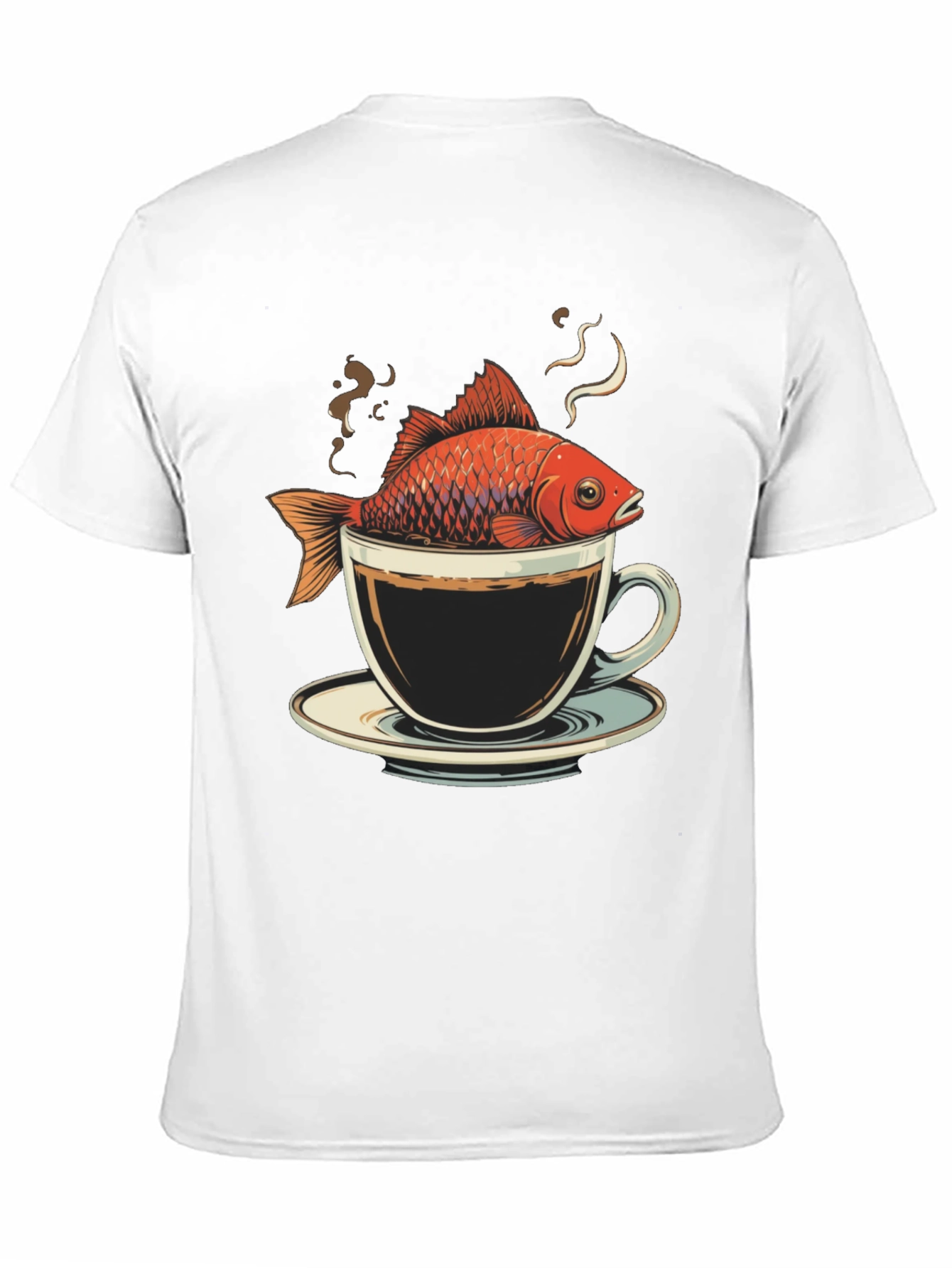 Black Fish in Coffee Cup T-Shirt - Unique Graphic Tee view 11
