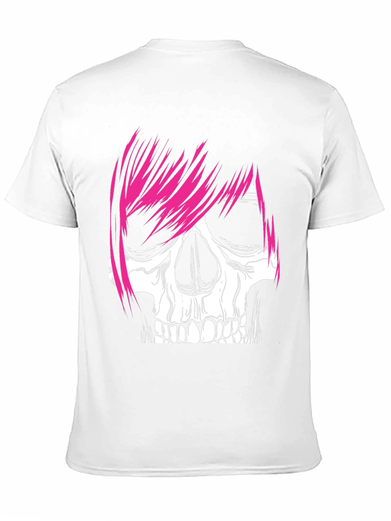 Skull with Pink Hair Graphic Tee - Men's Black T-Shirt - 11