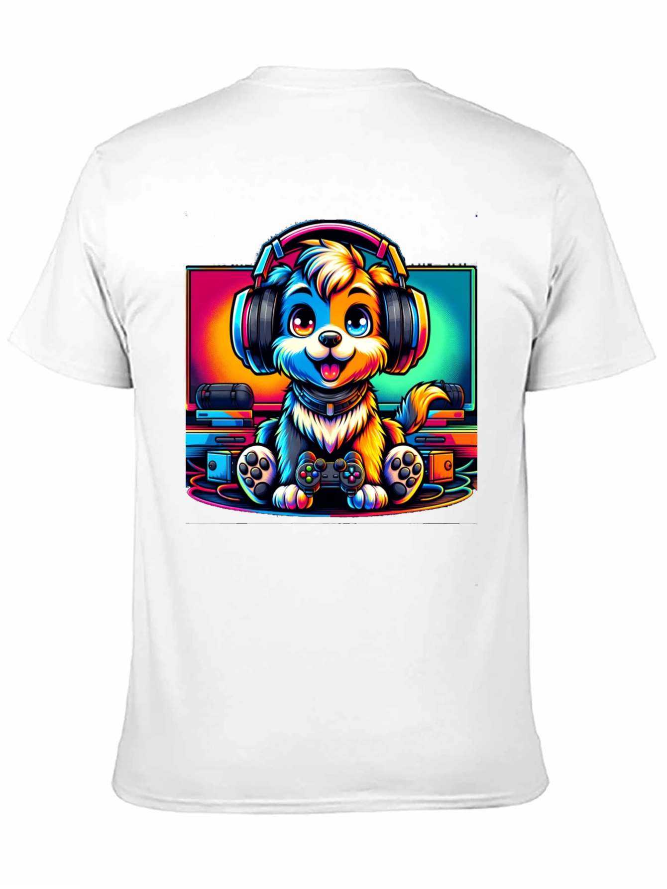 Gamer Dog Graphic T-Shirt - Black Cotton Tee - 11