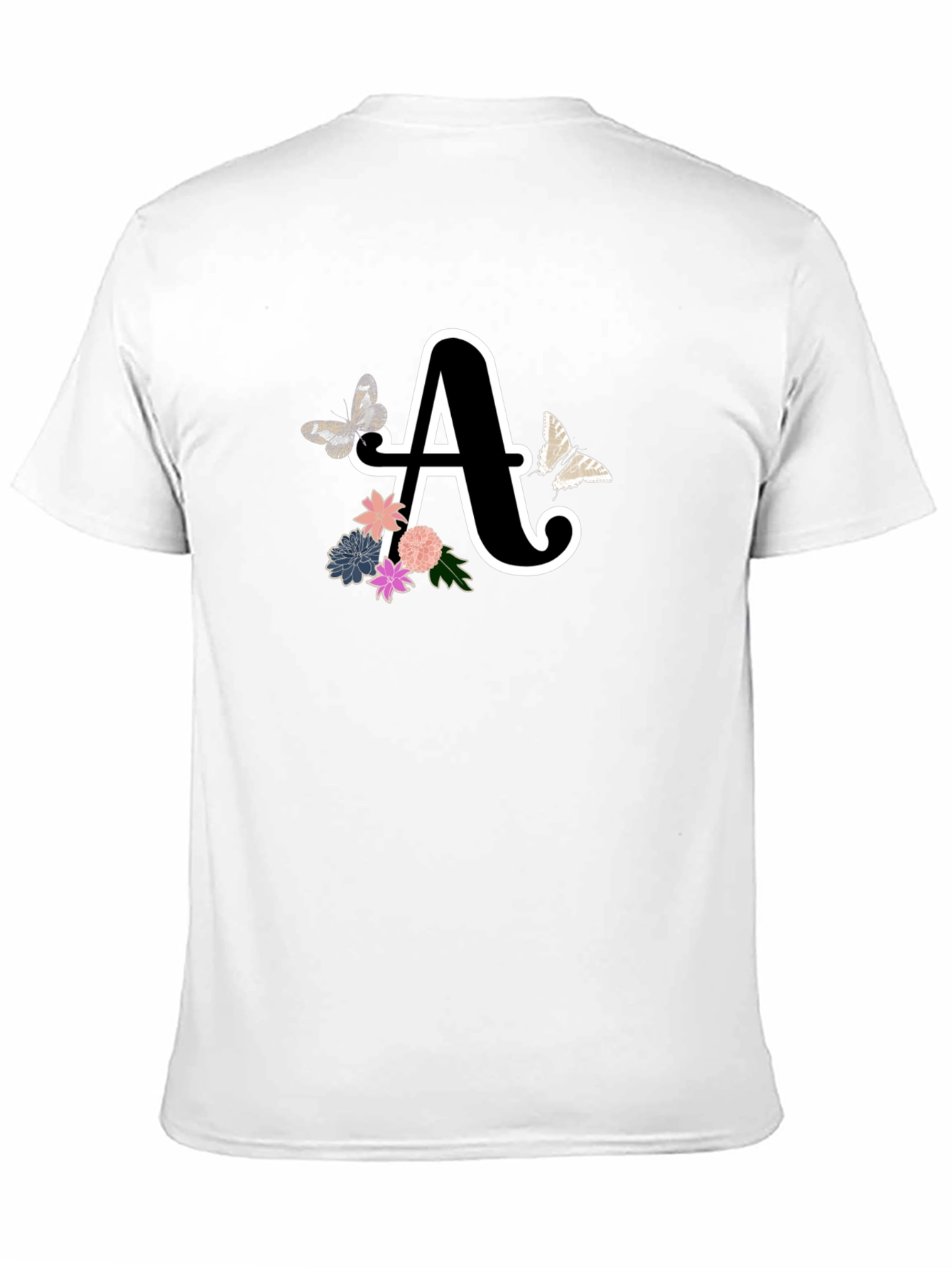 Black Monogram A Black T-Shirt with Butterflies and Floral Design view 11