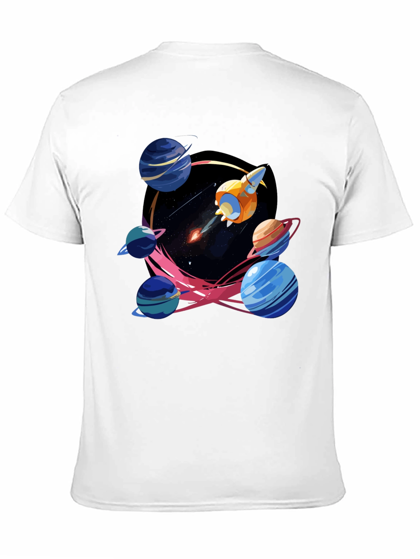 Black Space Adventure T-Shirt: Rocket and Planets view 11