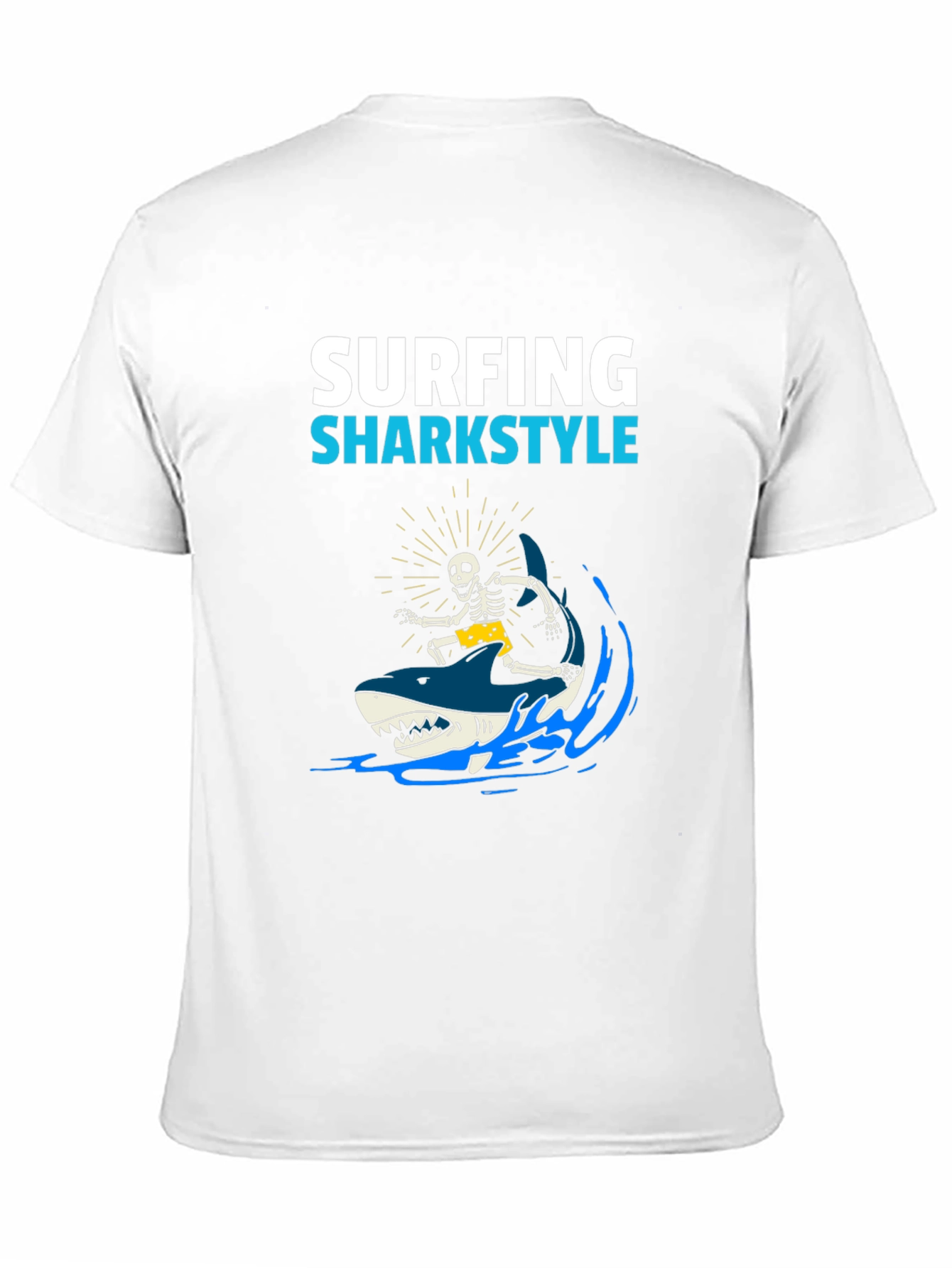 Black Surfing Sharkstyle Skeleton Graphic T-Shirt view 11